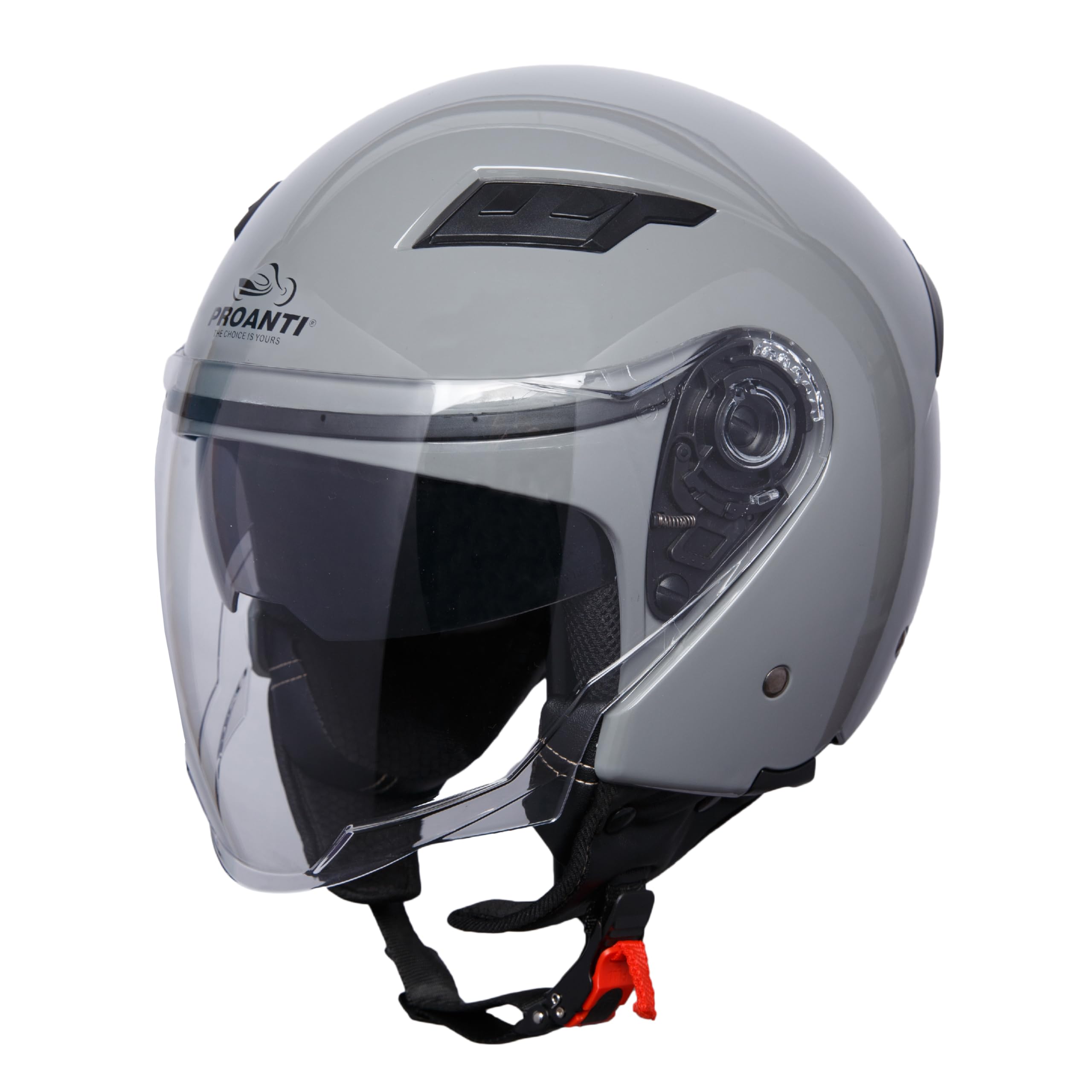 PROANTI Casco de moto Jet con visera resistente a los arañazos y protección solar integrada, gris, XL