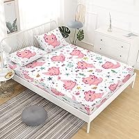 Vista 4 de Juego de Sábanas de Cama Individual para Niñas con Diseño de Axolotl Rosa - Ropa de Cama 3D Kawaii de Océano - Juego de Sábanas de Microfibra Super