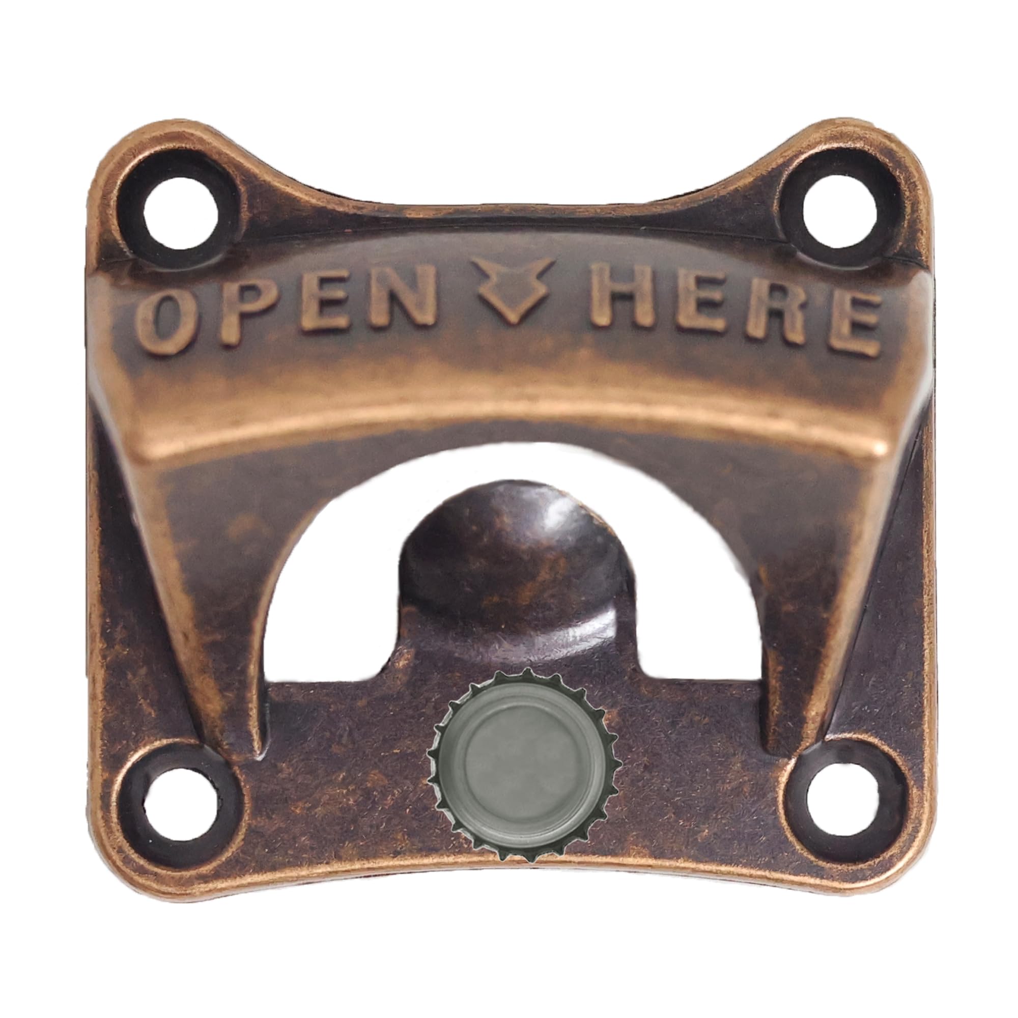 Luwanburg Antique Magnetic Bottle Opener Wall Mounted Square Soda Cap Opener with Magnets Wooden Beer Caddy Mounted Copper for Cooler Table