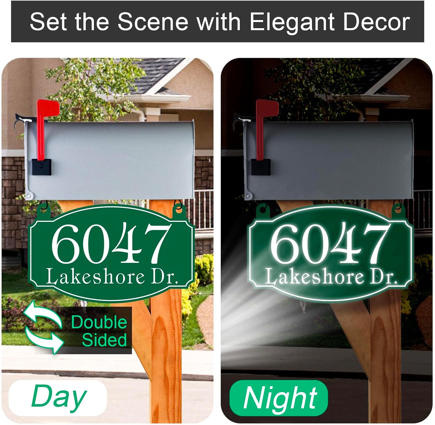 Mailbox Number Sign Plaque Hanging - Reflective Mailbox Numbers for Outside - Double Sided Mailbox Address Sign for Outside House,Mailbox,Mailbox Post,Pillar - Metal Hardware