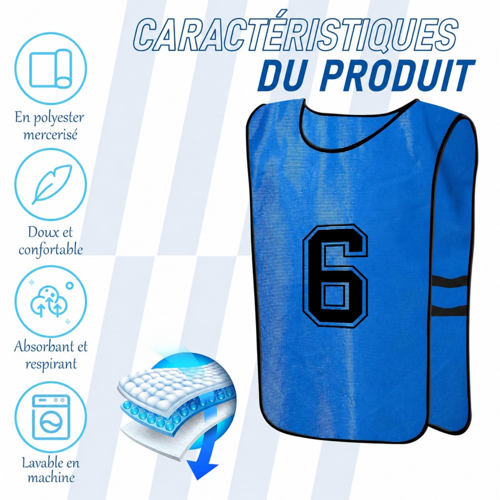 12 Chasubles de Football Enfants, Maillots d’Entraînement Réversibles Numérotés – Gilets de Sport en Maille pour Basket, Foot, Volley, Rugby – Bleu et Orange