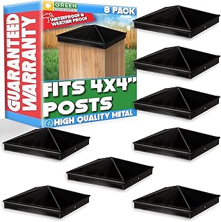 GreenLighting 4x4 Aluminum Pyramid Post Cap Cover (Black 8 Pack) Fits 4x4 Nominal Wood (True 3.5 x 3.5) Powder Coated Matte Outdoor Post Caps Cover, Fence Wood Post, Decking, Waterproof