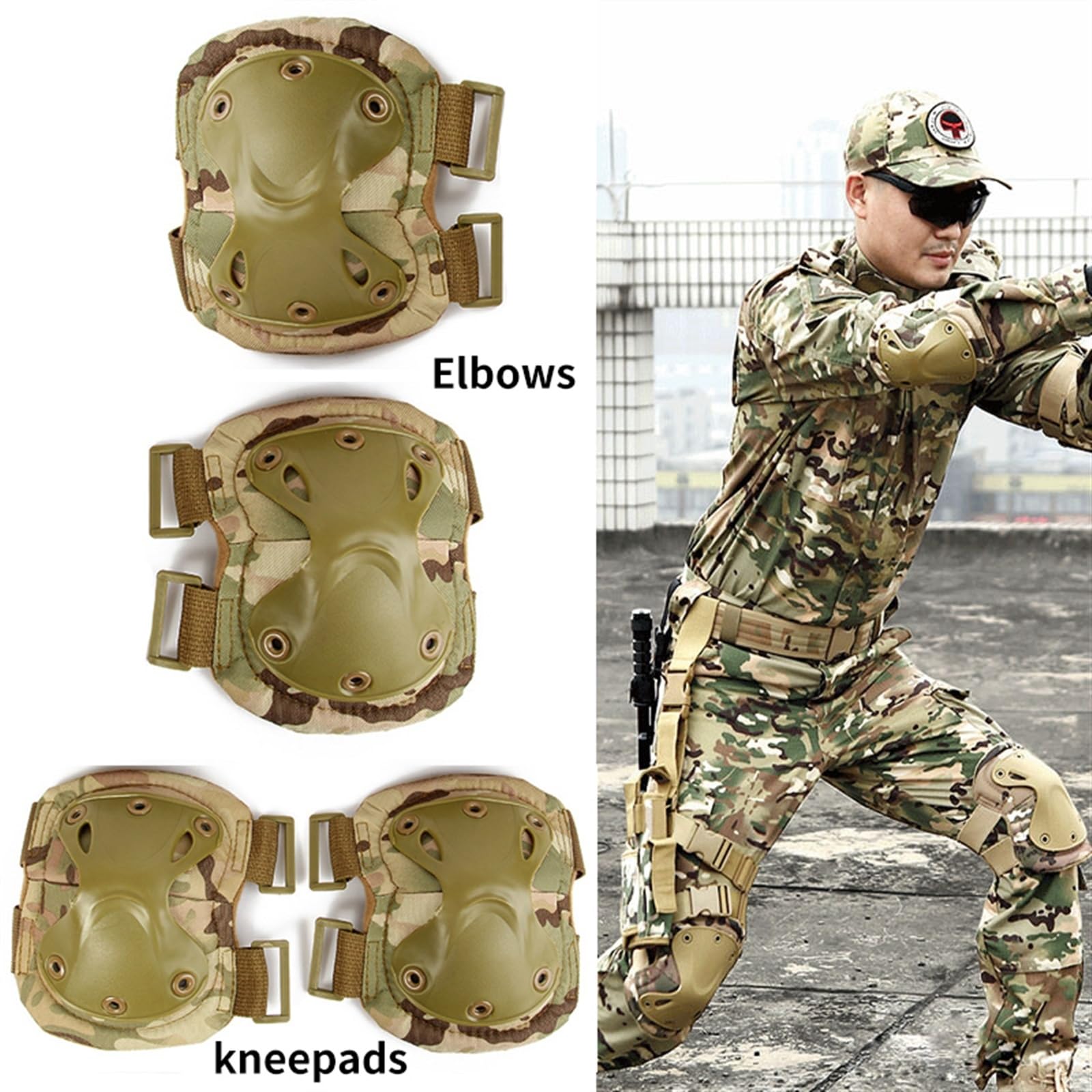 Jungle Leopard Almohadilla de rodilla táctica para codo militar protección airsoft caza rodilleras seguridad