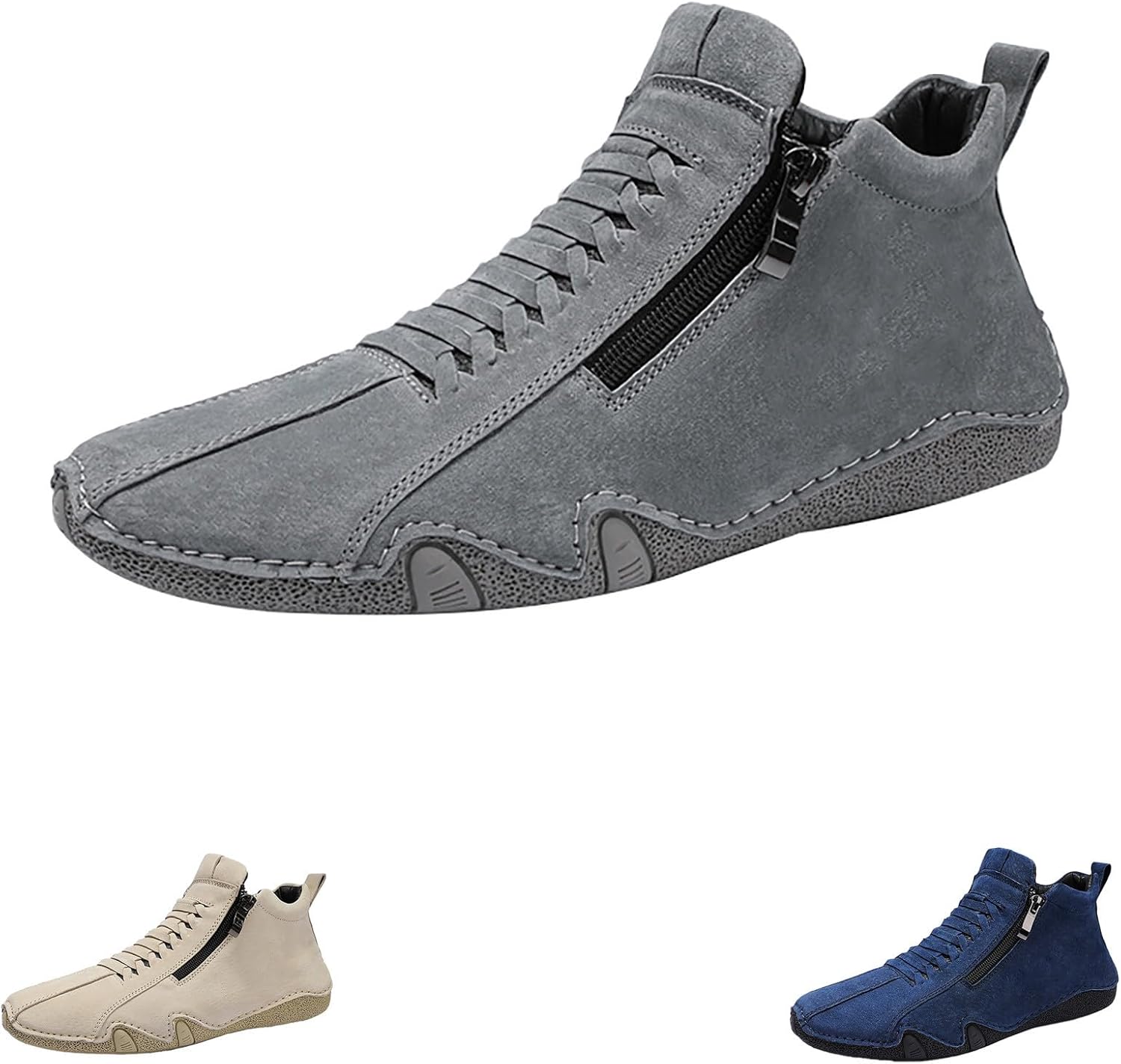 Herren Lederschuhe Mit Reißverschluss - Sportschuhe Mit Hohem Schaft, Rutschfester Sohle