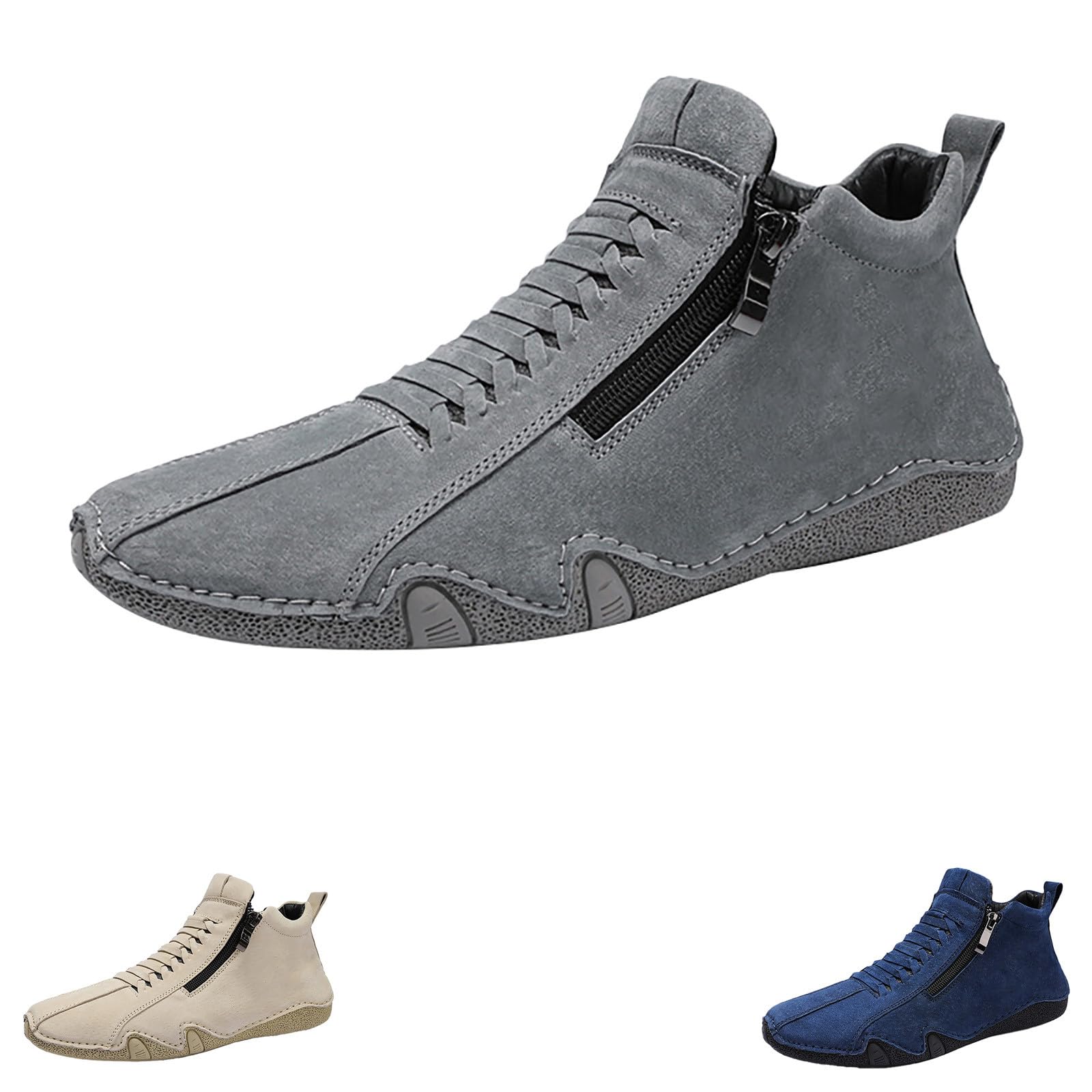 Generisch Freizeitschuhe Herren Sportlich Leder Herren Lederschuhe Mit Seitlichem Reißverschluss Walkingschuhe Ruschfest Sneaker Hochschaft Sportschuhe Flache Sohle Turnschuhe Bequem Outdoortschuhe