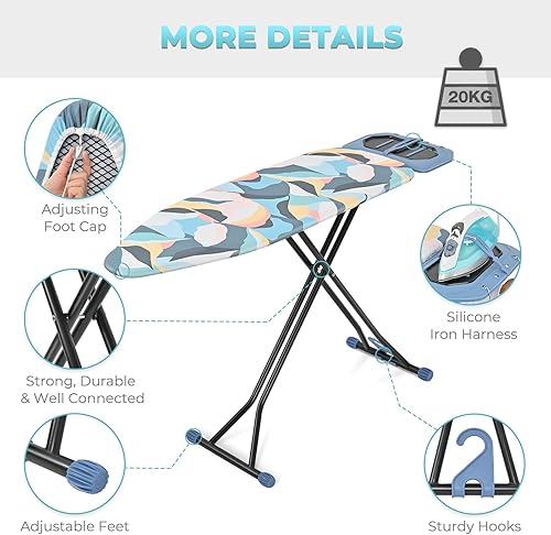 Miniatura 5 de KINGBOARD Tabla de planchar (45 x 15 pulgadas), 7 opciones de altura, panel de metal plegable con reposo, tabla de planchar portátil compacta,