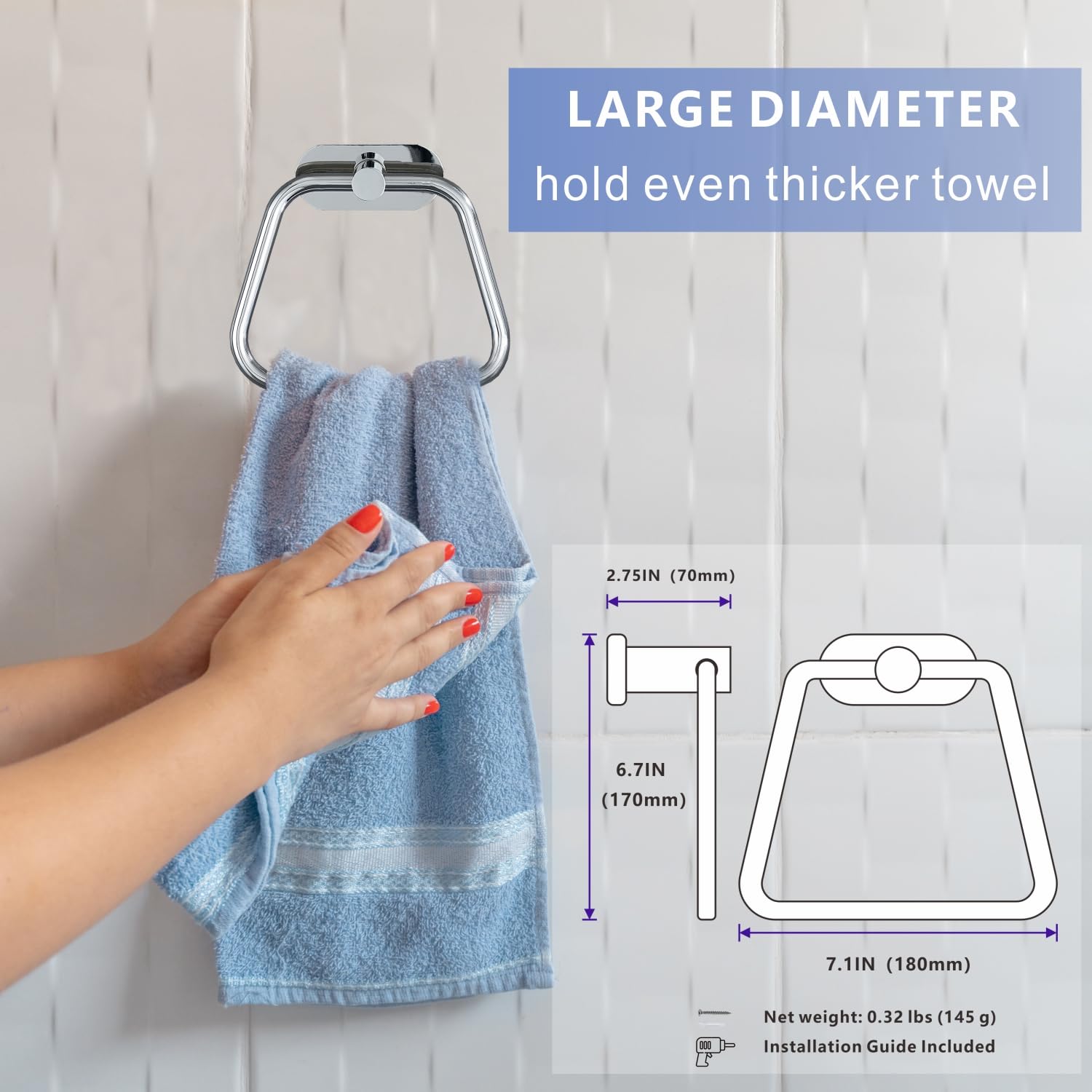 Toallero Autoadhesivo de Acero Inoxidable 304 para baño, Cocina, Gancho para Toalla de baño con diseño de Escalera, Montaje en Pared sin taladrar (Cromo)