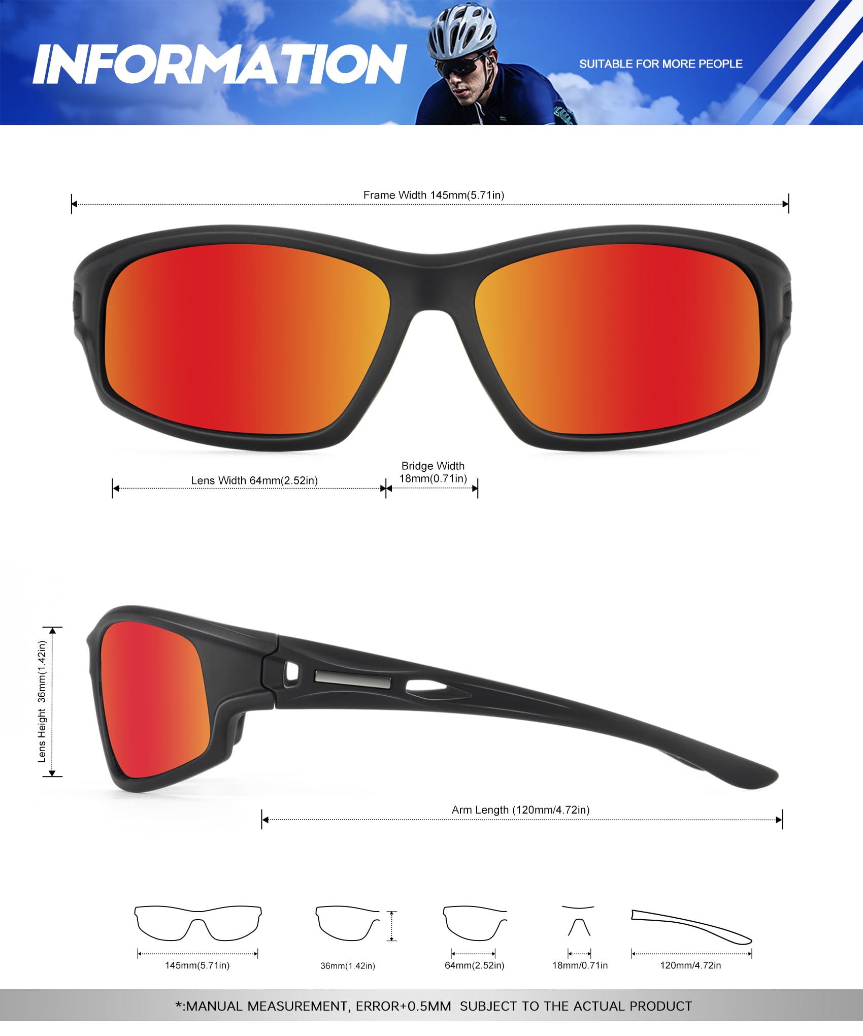 NSSIW Occhiali da sole polarizzati per uomo-donna sportivi da uomo: occhiali da sole avvolgenti UV400 per corsa, pesca, golf, confezione da 3