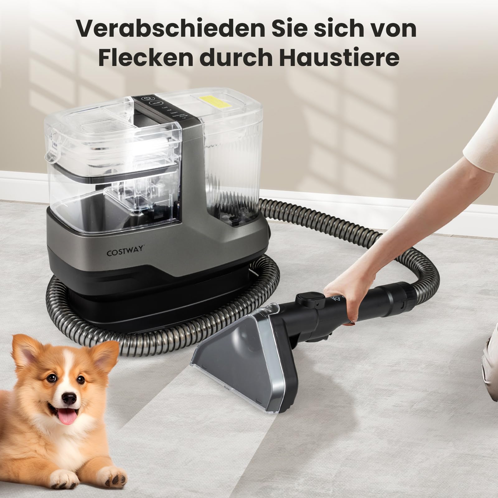 COSTWAY Urządzenie do czyszczenia tapicerki, 1800 W, para, sterylizacja, czyszczenie zimnej i gorącej wody, odkurzacz z 2 głowicami szczotki, przenośny odkurzacz na mokro do sofy, tapicerki, schodów