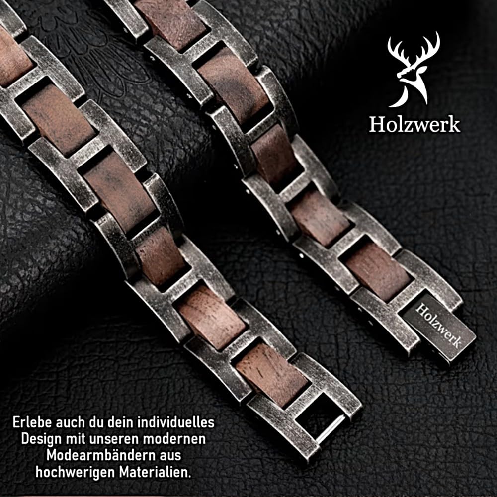 Holzwerk MASCHSEE Natur Holz Armband für Damen und Herren Holzarmband Herrenarmband Damenarmband Schwarz Braun Einstellbar inkl. Armbandkürzer und Aufbewahrungsbox
