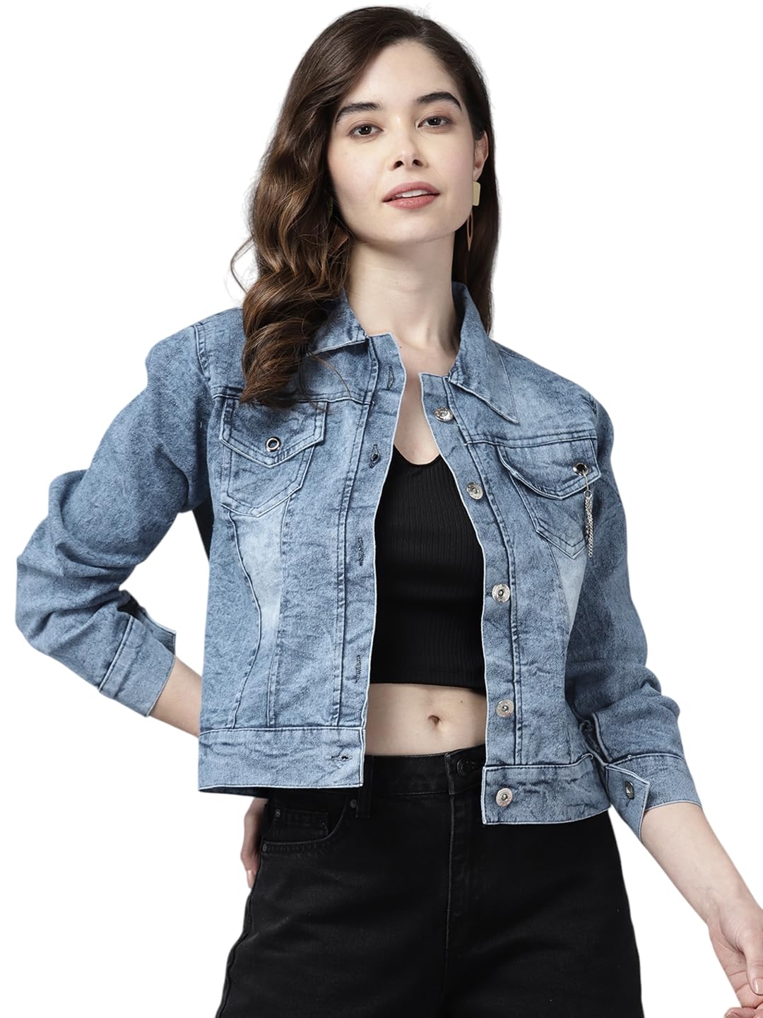 Womens Blue Colour Denim Solid Denim Jacket-image-27