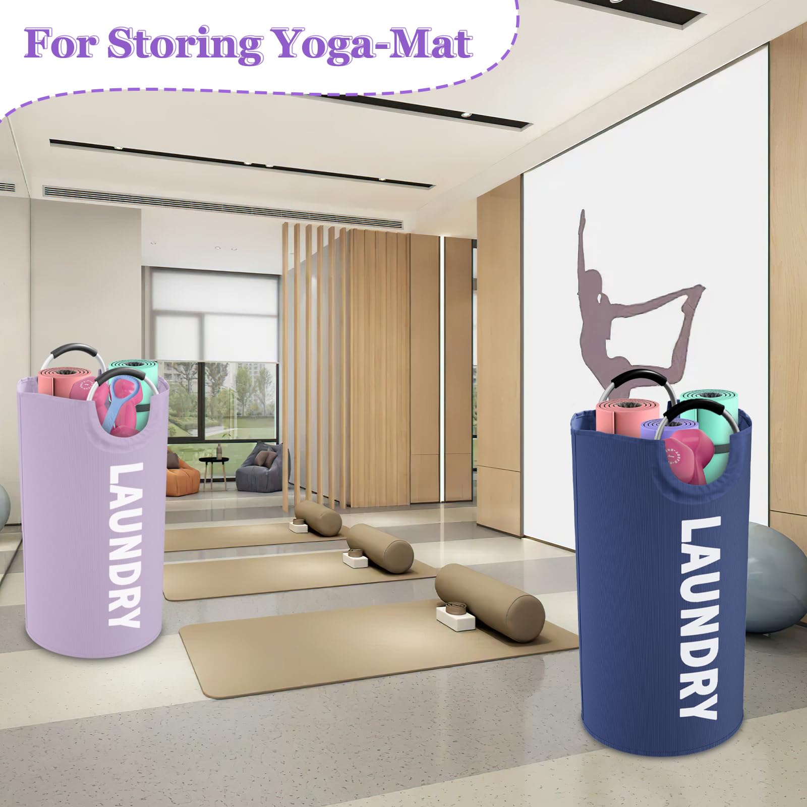 Set di 2 cesti portabiancheria grandi, 95 l, pieghevoli, con manici in alluminio, portatili, per camera da letto, viaggi, viola e blu navy