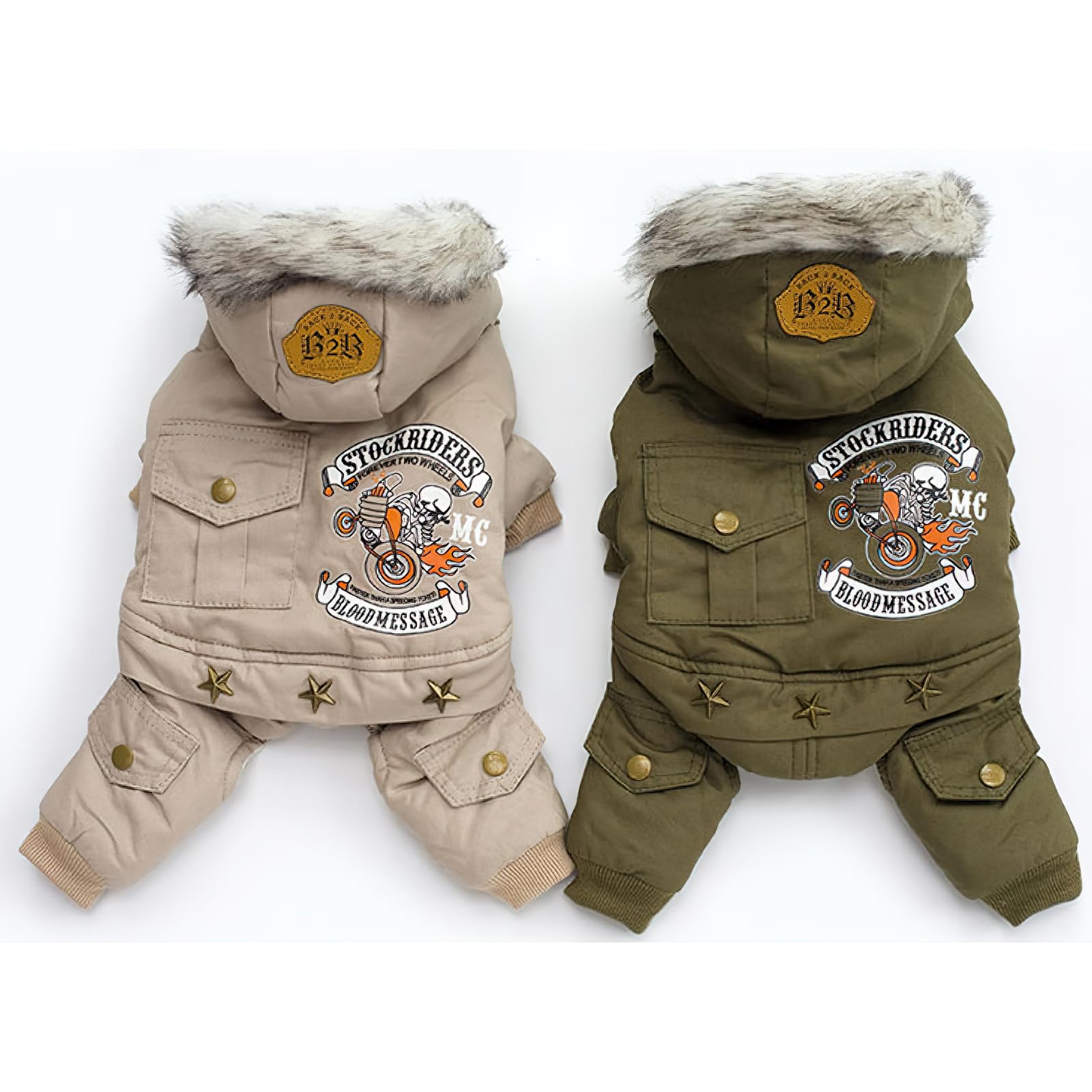 Amazon | 犬の服 ロンパース つなぎ カバーオール フード付き 暖かい