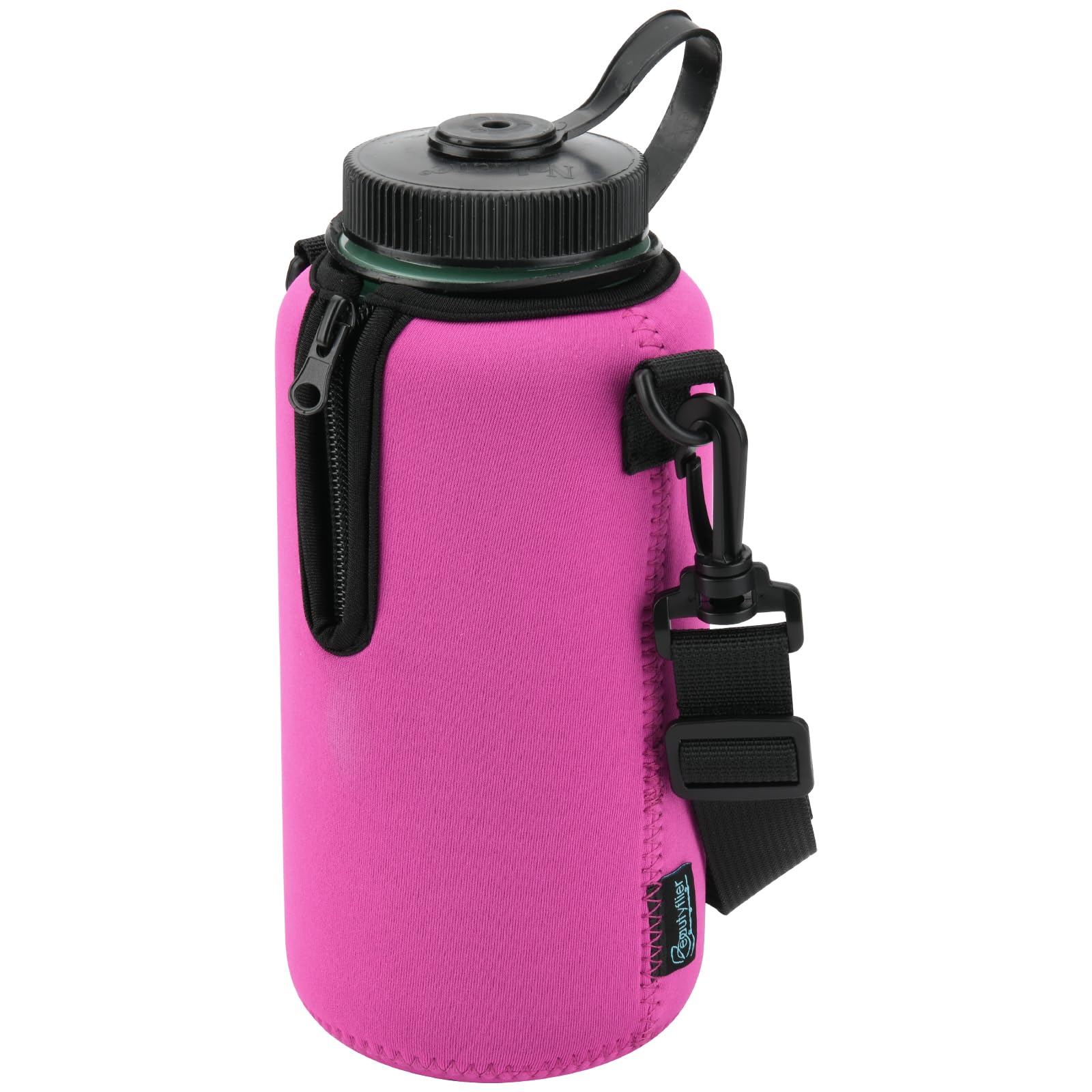 Beautyflier Neoprene Water Bottle Sleeve Insulator Cooler, Compatible with Nalgene Water Bottle 32 OZ, with Adjustable Shoulder Strap for Hydro Flask Wide Mouth 32oz, etc. (Hot Pink)