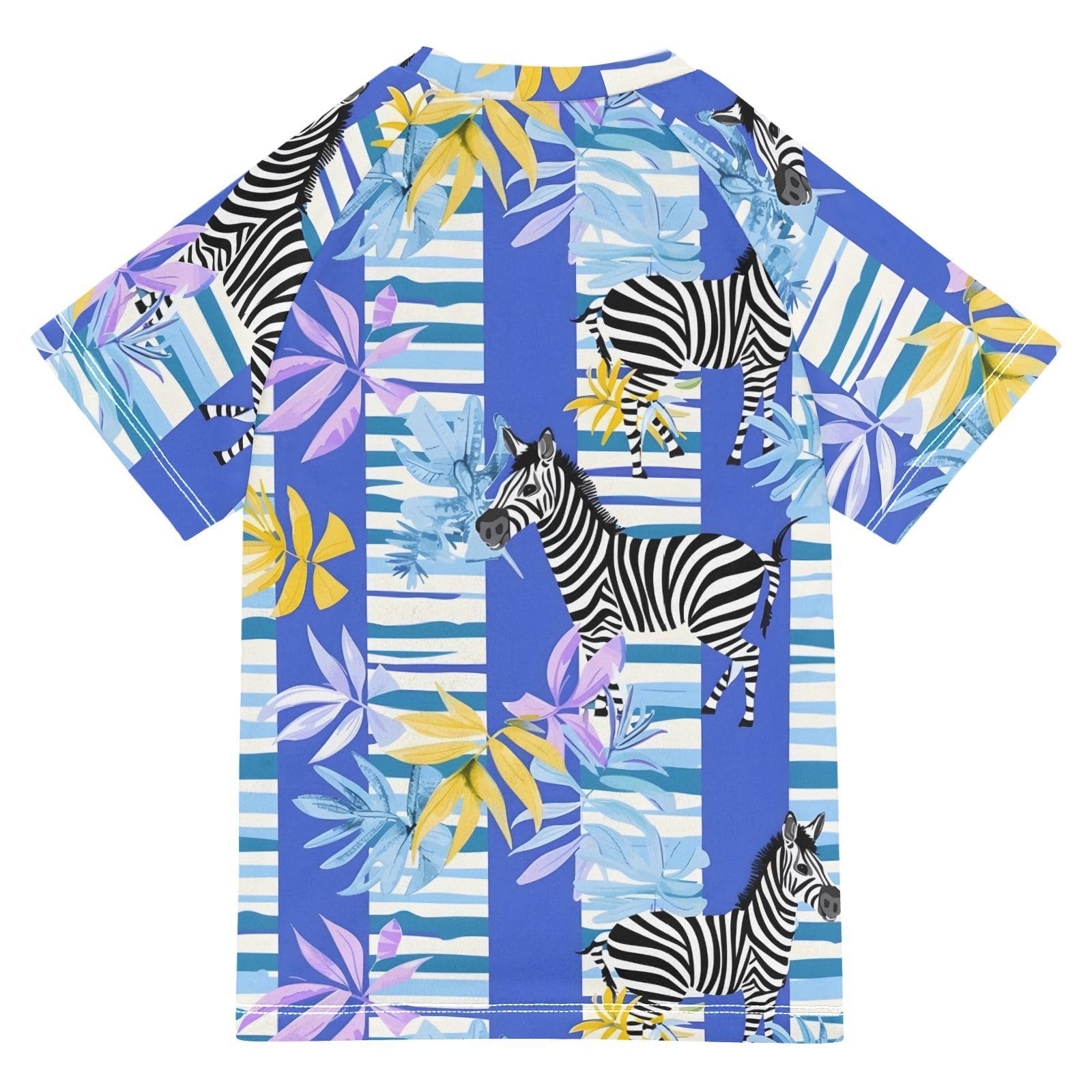 ALAZA Kids Rash Guard Toddler Swim Shirt Boy Girls Zebra Striped UPF 50+ Short Sleeve 4T