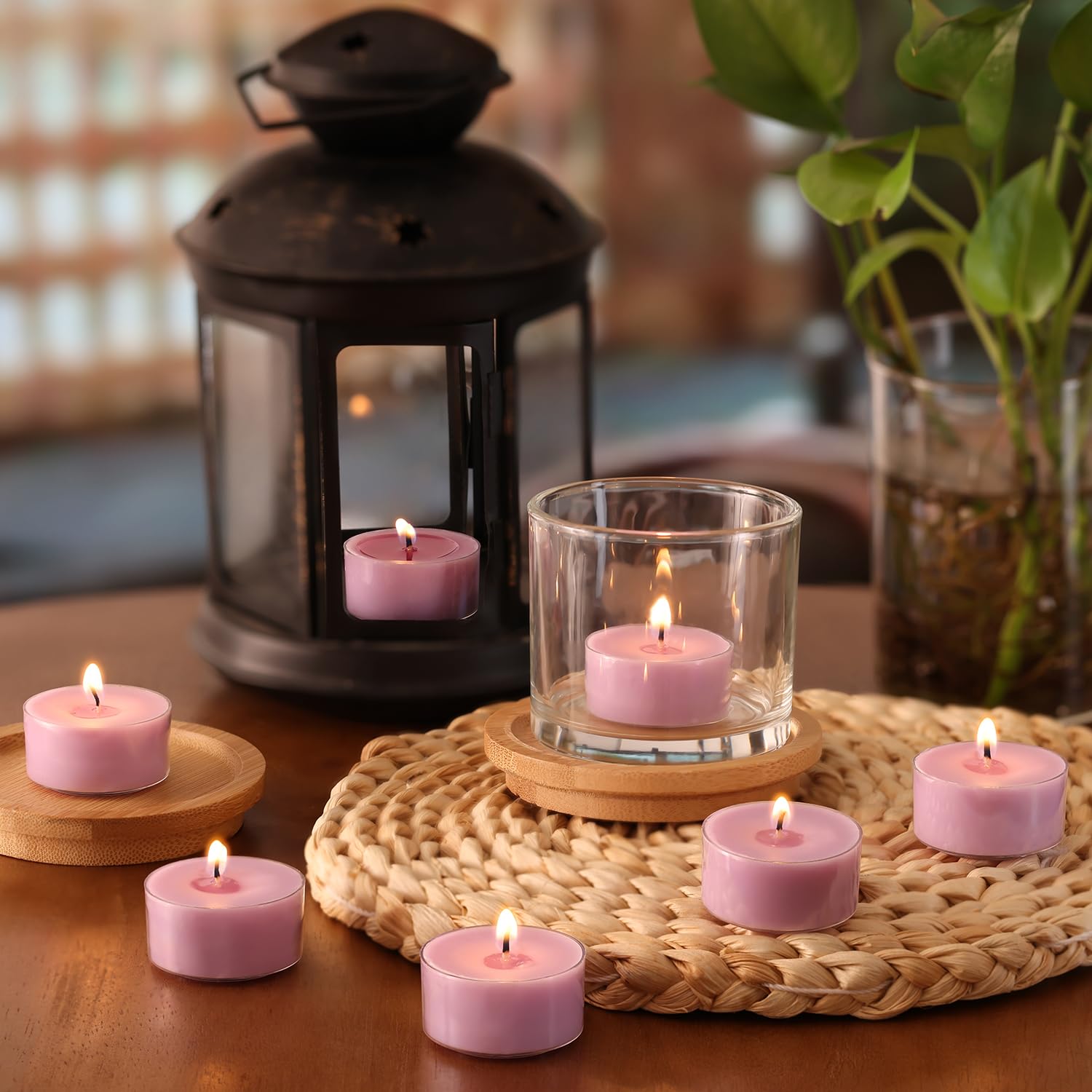 Zapachowe świece herbaciane, lawendowy zmierzch, 48 sztuk – fioletowe świece tealight – 100% wosk palmowy, 6-godzinna aromaterapia, świeczka wotywna do relaksu, spa, jogi, dekoracji domu