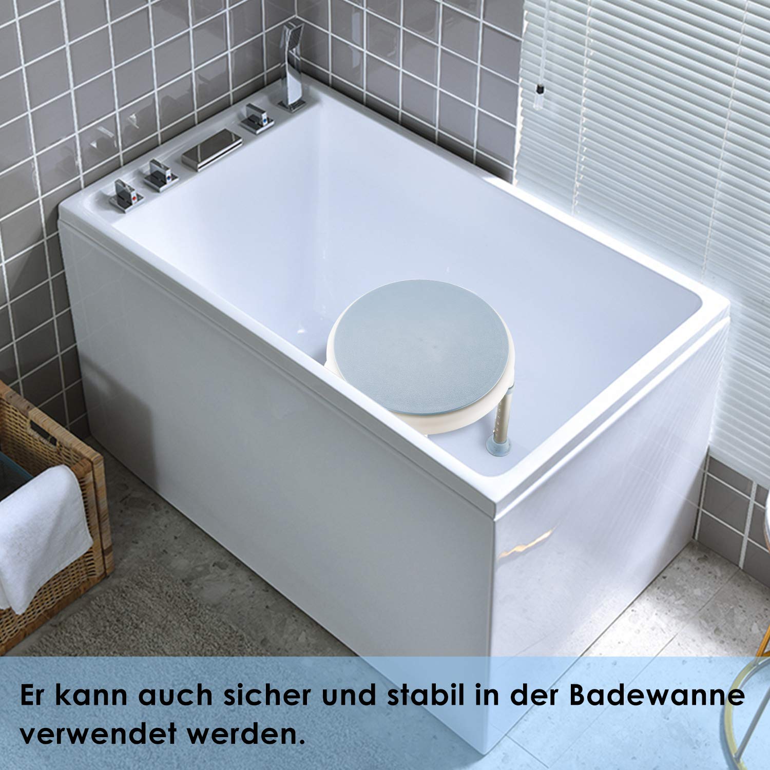 Duschhocker, 360° drehbarer Duschstuhl belastbar bis 150kg, Höhenverstellbarer Duschstuhl, rutschfest Badhocker, Duschhilfe, Duschsitz
