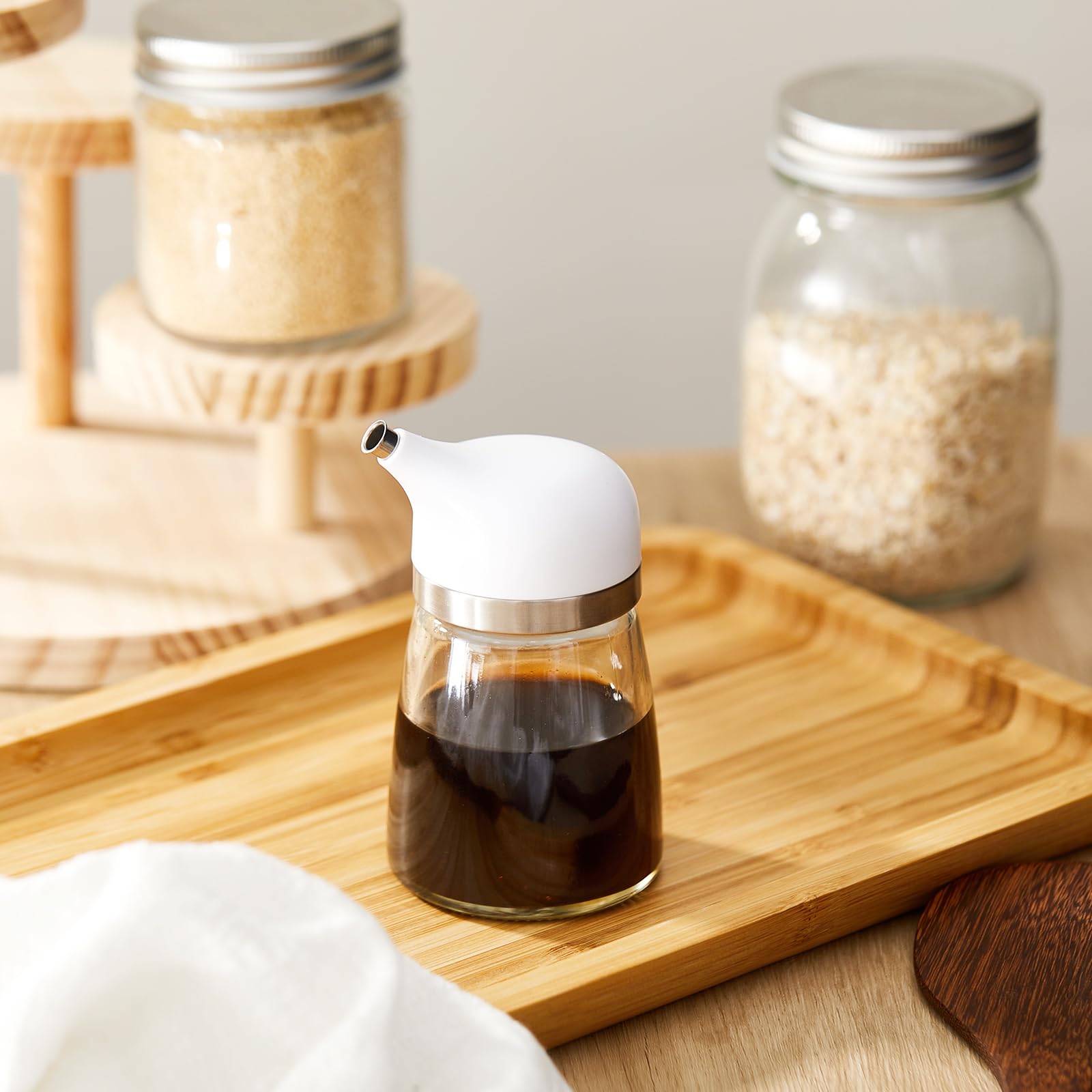 Botella dispensadora de salsa de soja de vidrio de 5 onzas, dispensador de aceite de oliva, dispensador de vinagre, boquilla antigoteo, contenedor de salsa de soja, botellas de vinagre para