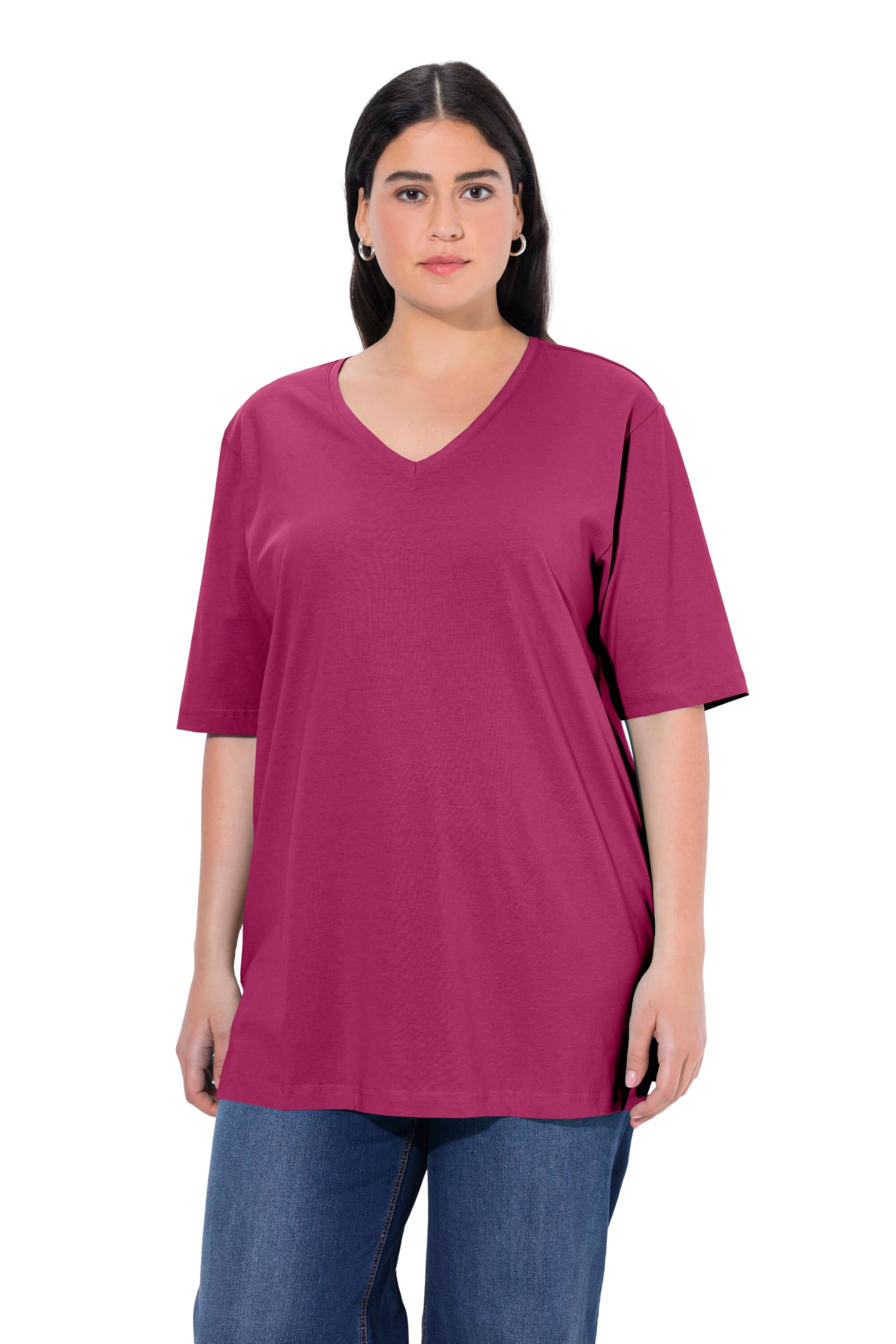 Ulla Popken Women's Basic V Shirt T Shirt, Magnolia red, 28 UK/30 UK