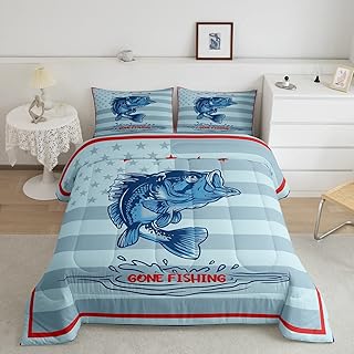 Castle Fairy Fishing Themed Full Size Comforter Set,Stars Stripes American Flag Print Bedding Comforters Bedroom Collection,Underwater Animals Bedding Set for Girls Teens