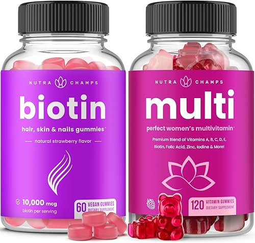 NutraChamps Gomitas de biotina y gomitas multivitamínicas para mujer