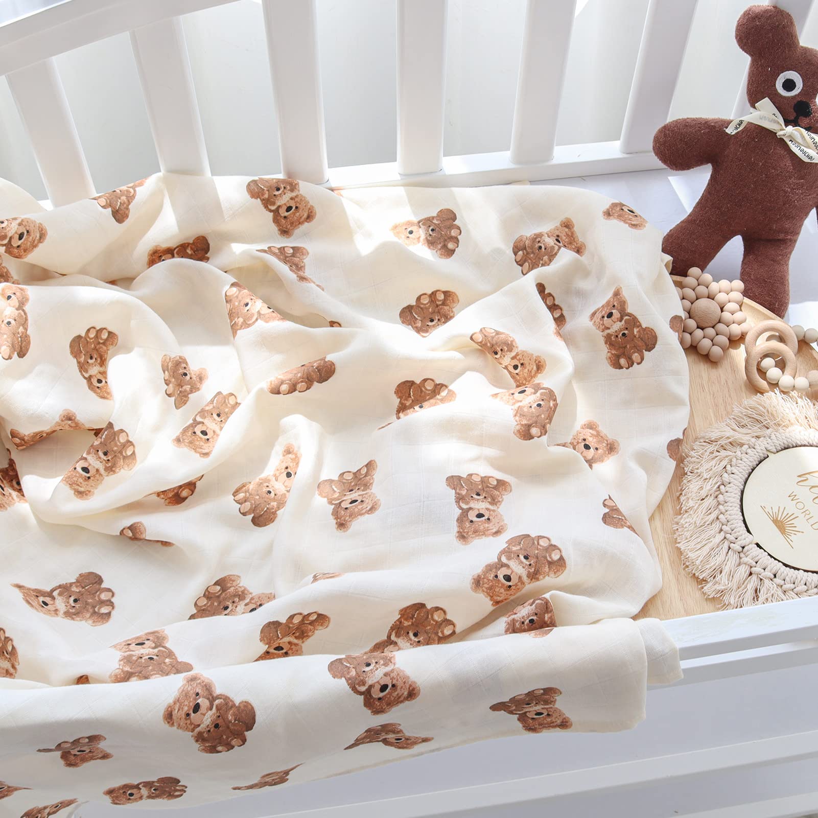 Lebze LifeTree Copertine in Mussola, Morbido Copertina Mussole Neonato, Cotone Bambù 120cm x 120cm Unisex Panno di Copertura, Regalo Perfetto per il Bambino