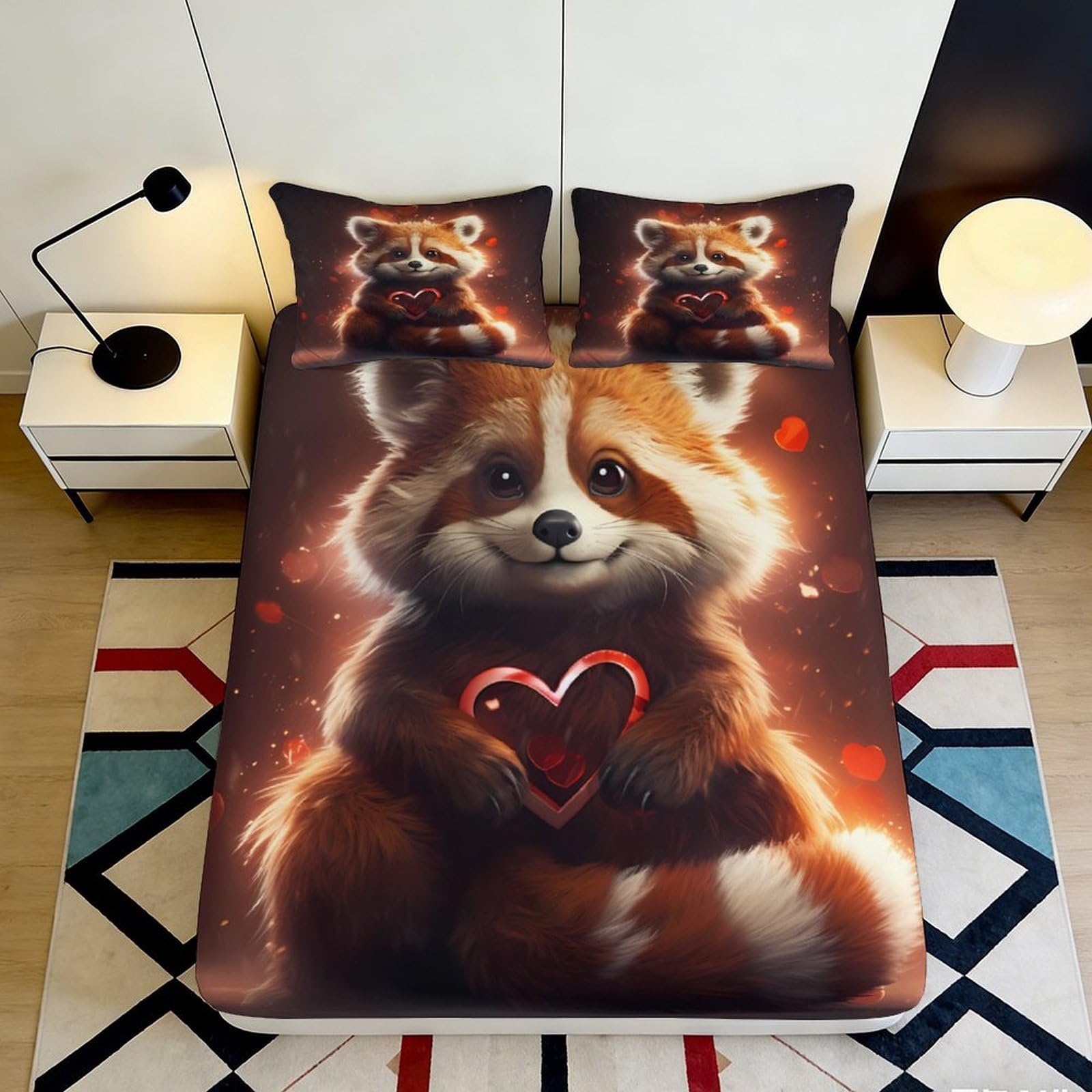 3D Printed Cute Panda Fitted Sheet Microfiber Deep Pocket Non-Slip Bedroom Bedding Panda Mattress Fitted Cover for Adults Teens 140x200x25cm
