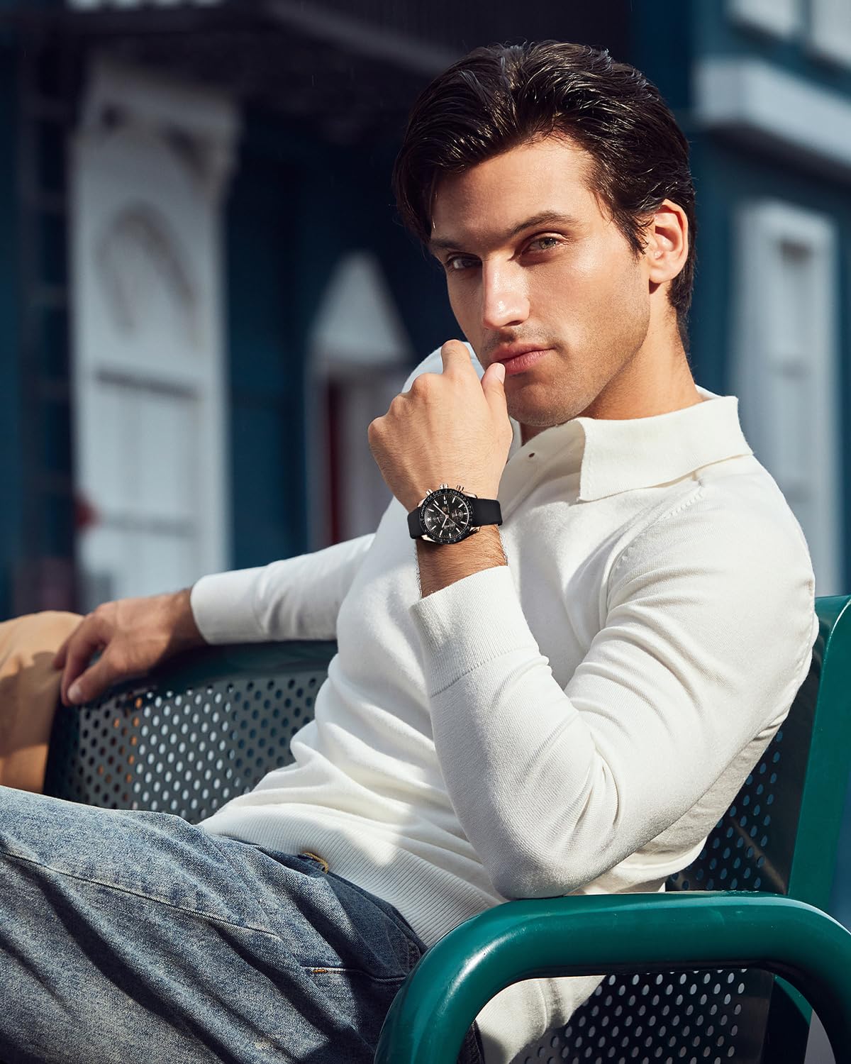 BENYAR Orologio da Uomo Cronografo Analogico Movimento al Quarzo Impermeabile Luminoso Moda Sportivo Affari Orologio da Polso Cinturino in Pelle/Acciaio Inox Elegante Regalo per Uomo