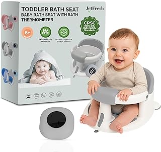 Baby Bath Seat for Babies 6 Months & Up with Floating Temperature Device as Gift, Bath Seats for Babies Sitting Up Non Slip Design + Strong Suction Cups, Toddler & Infant Shower Seats, Baby Tub Seat