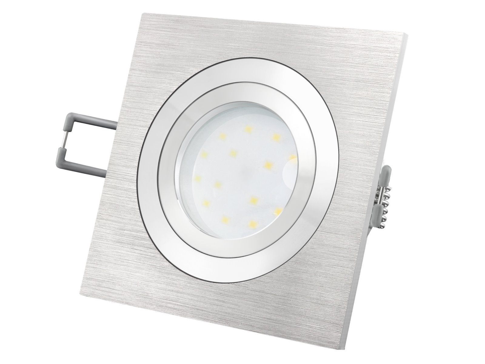 SSC-LUXon 6er Set LED Decken Einbaustrahler flach dimmbar 30mm - 3 Lichtfarben einstellbar - QF-2 eckig Alu gebürstet 230V 6W