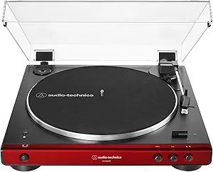 Audio-Technica AT-LP60XBT-RD Fully Automatic Belt-Drive Stereo Turntable, Red/Black, Bluetooth, Hi-Fi, 2 Speed