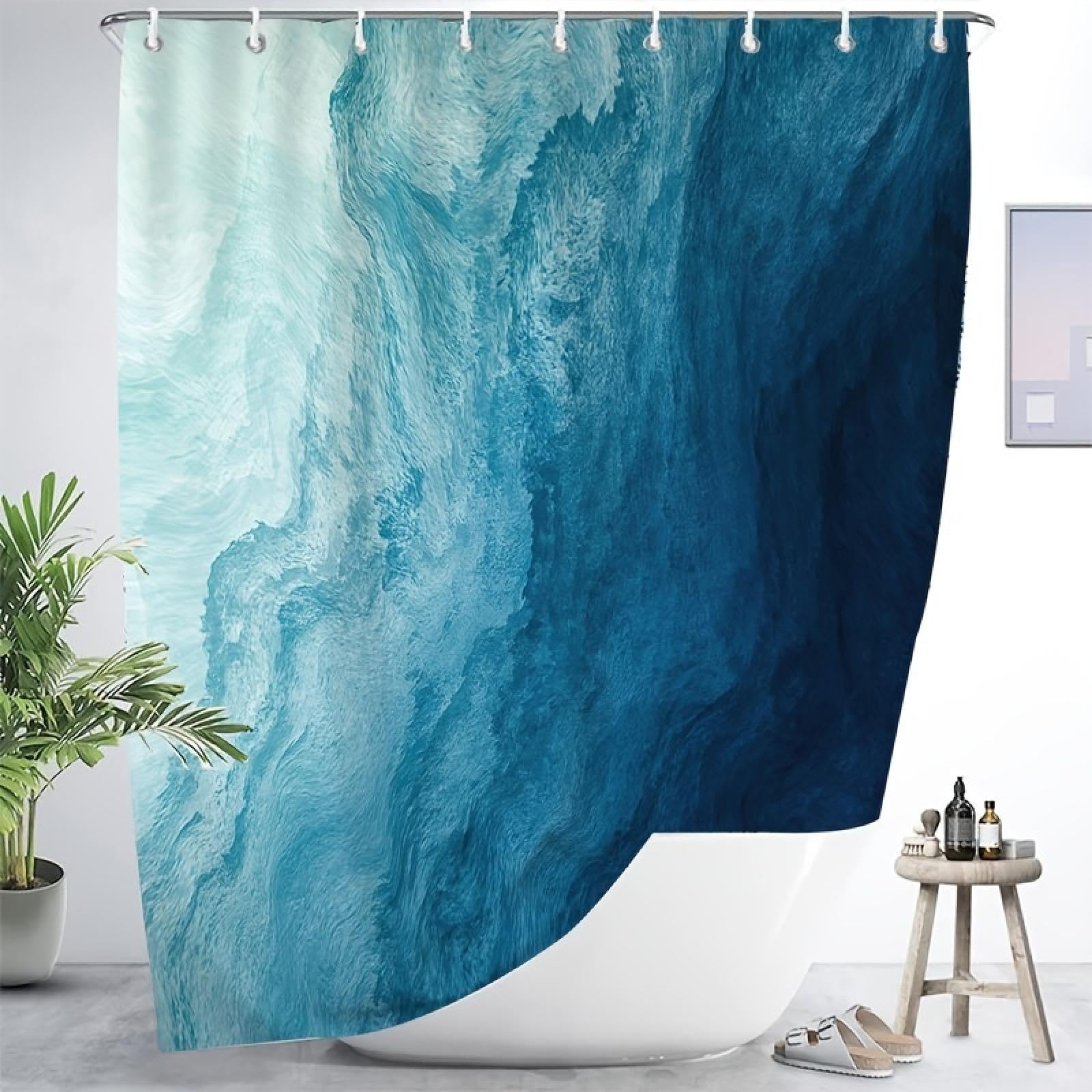 Cortina de ducha impermeable con ganchos, lavable a máquina, poliéster, 221 x 180 cm
