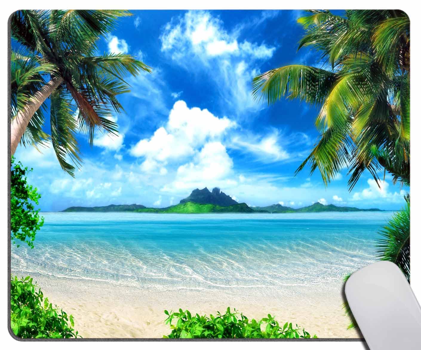 Beach Mouse Pad, Tropical Palm Trees and Cool Seawater Island Landscape Rectangular Mouse Pad, Non-Slip Rubber MousePads for Office Home Laptop, 9.5"