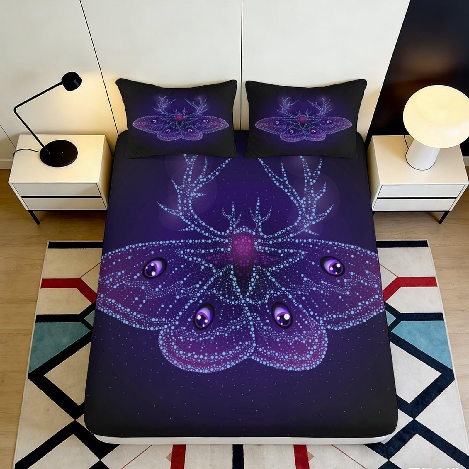Jqzkxnhpbr Style-5 3D Printed Purple Moth Fitted Sheet Microfiber Bedroom Decor Butterfly Mattress Cover For Adult Youth All Scenarios 90X200x25cm