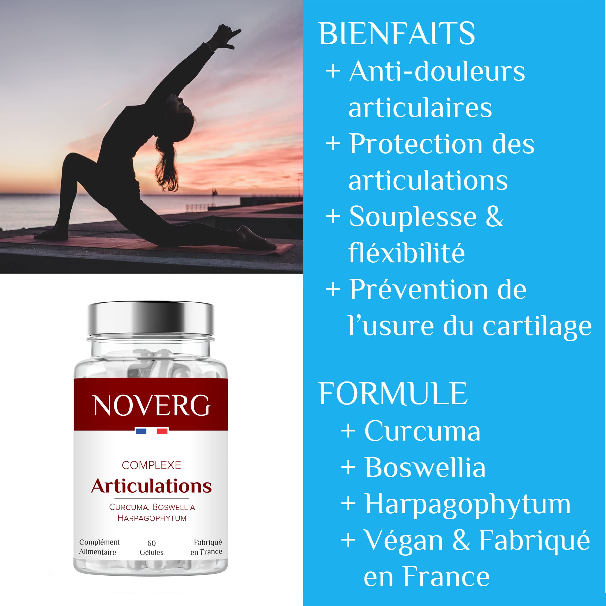 Articulations Douloureuses | Anti-Douleur, Souplesse, Mobilité | Curcuma, Boswellia, Harpagophytum | Vegan & Naturel | 60 Gélules | Cure de 30 Jours | Fabriqué en France