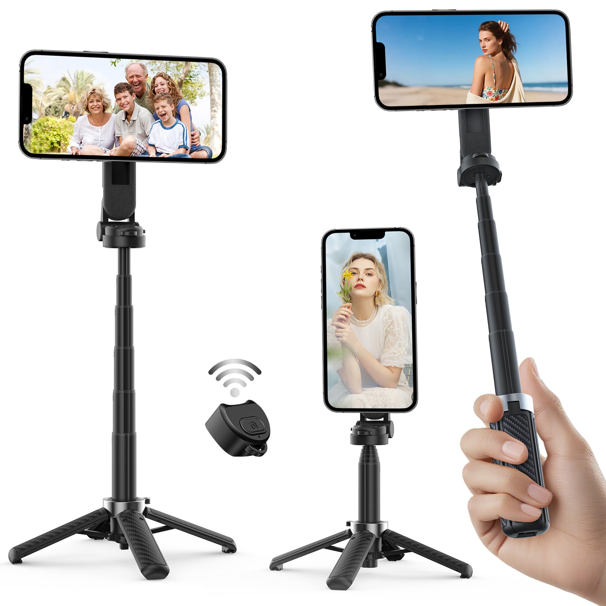 NKDFRI Opticnock 4-in-1 Magnetic Selfie Stick for iPhone/Android - 360° Rotatable, Extendable with Wireless Remote | Pocket Size | Includes Phone Ring