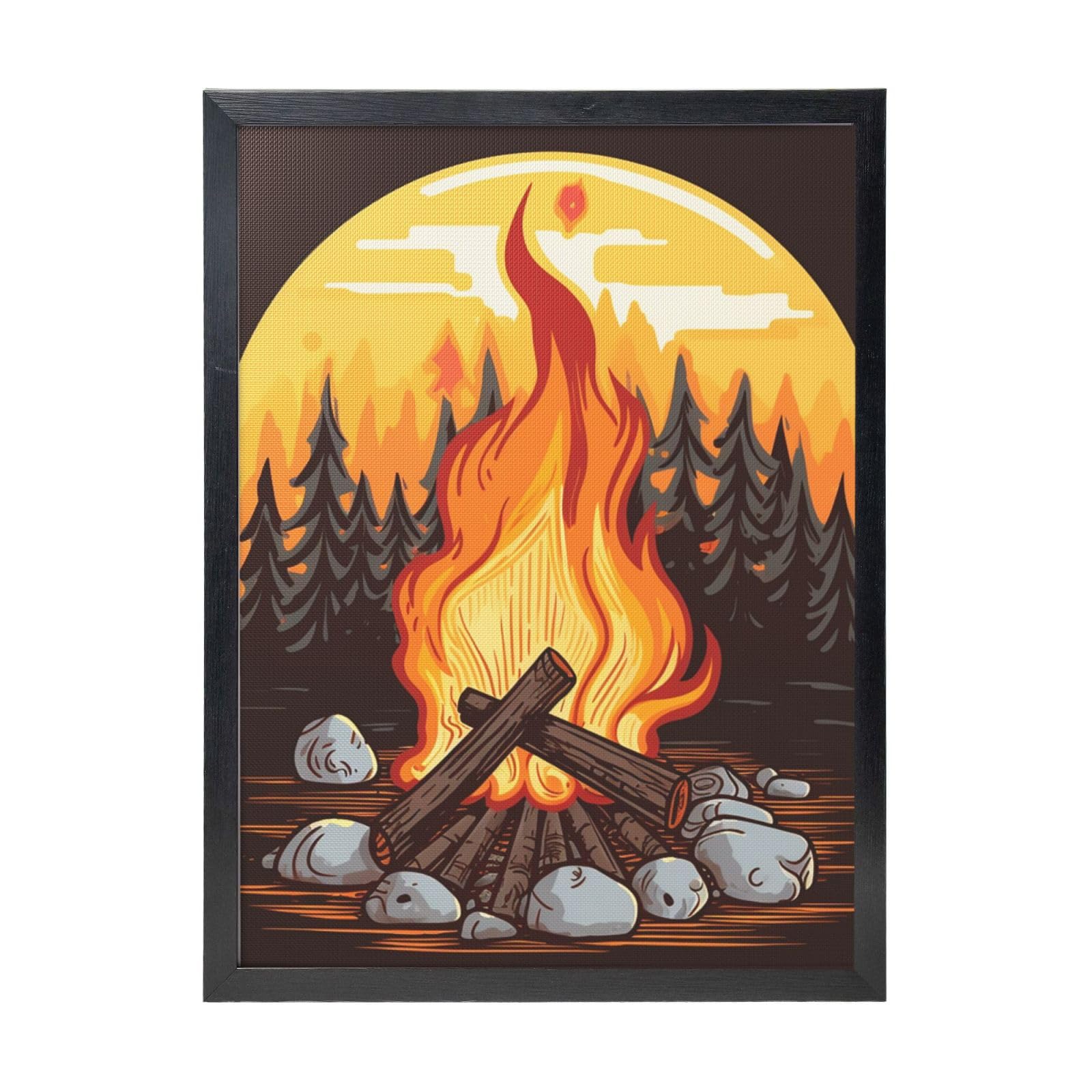 Framed Wall Art - Decorative Canvas Painting Bonfire Pictures Poster Aesthetic Modern Prints Artwork for Bedroom Office Wall Decor Ready To Hang 12x16 in