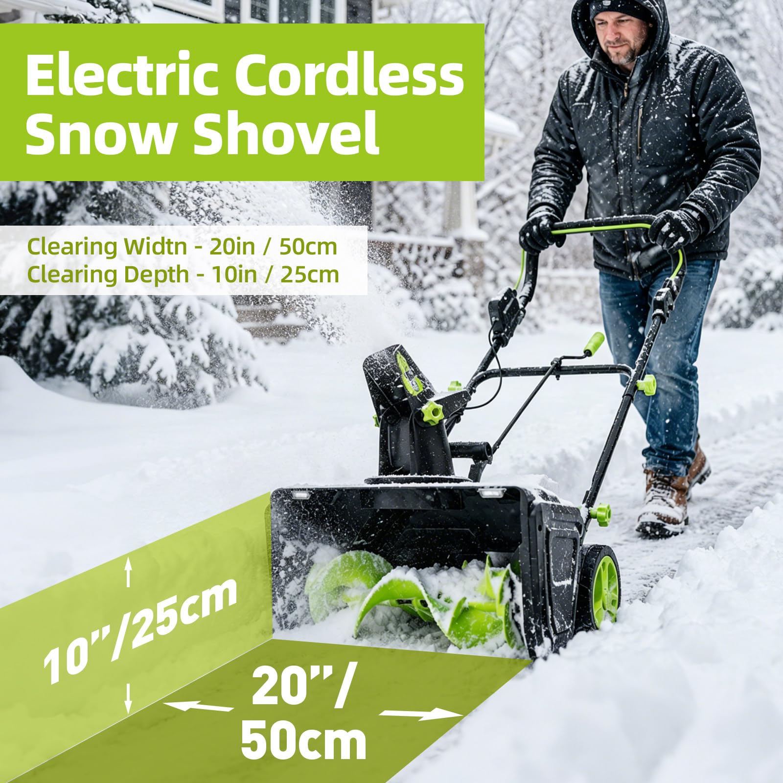 Quitanieves a Batería 40V Litio, Rueda Quitanieves Eléctrico 3500W con Descarga Ajustable, LED y Diseño Ligero para Nieve,para Propietarios de Vivienda 4Batteries