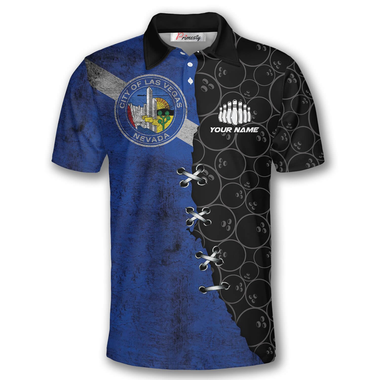 PRIMESTY Las Vegas Bowling Shirts, Las Vegas Flag Bowling Jerseys, Sign Skyscrapers Custom Bowling Shirts for Men and Women