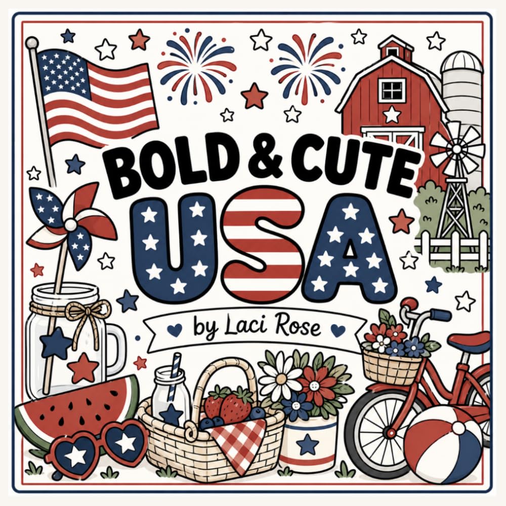 BOLD & CUTE USA: Patriotic Summer Coloring Book for Kids, Teens & Adults Featuring Cute 4th of July Scenes, Fireworks, Picnics, Flags, and Cozy Americana Designs