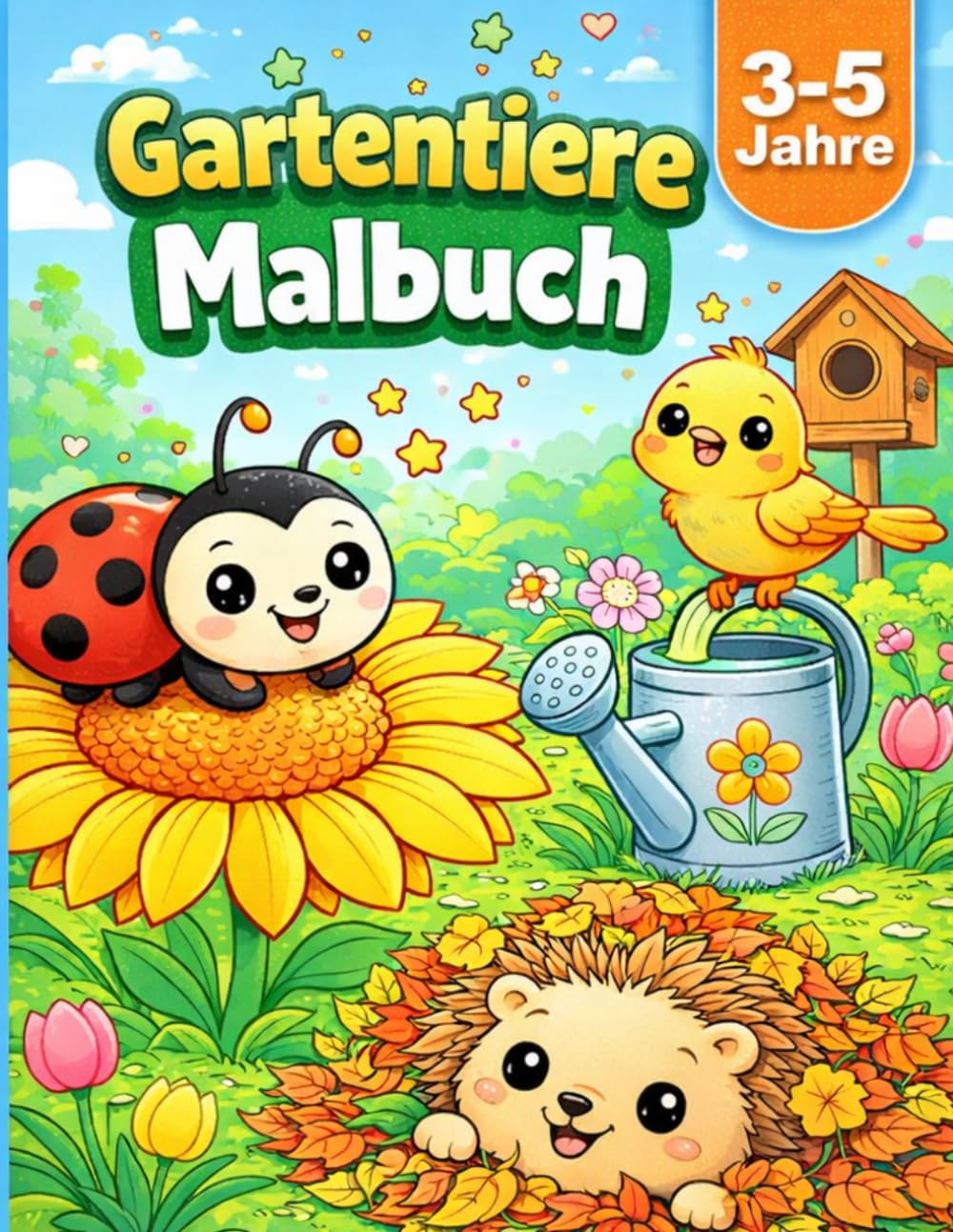Gartentiere Malbuch für Kinder 3–5 Jahre: Süße Tiere aus dem Garten – Einfaches Ausmalbuch mit großen Motiven für Kindergartenkinder