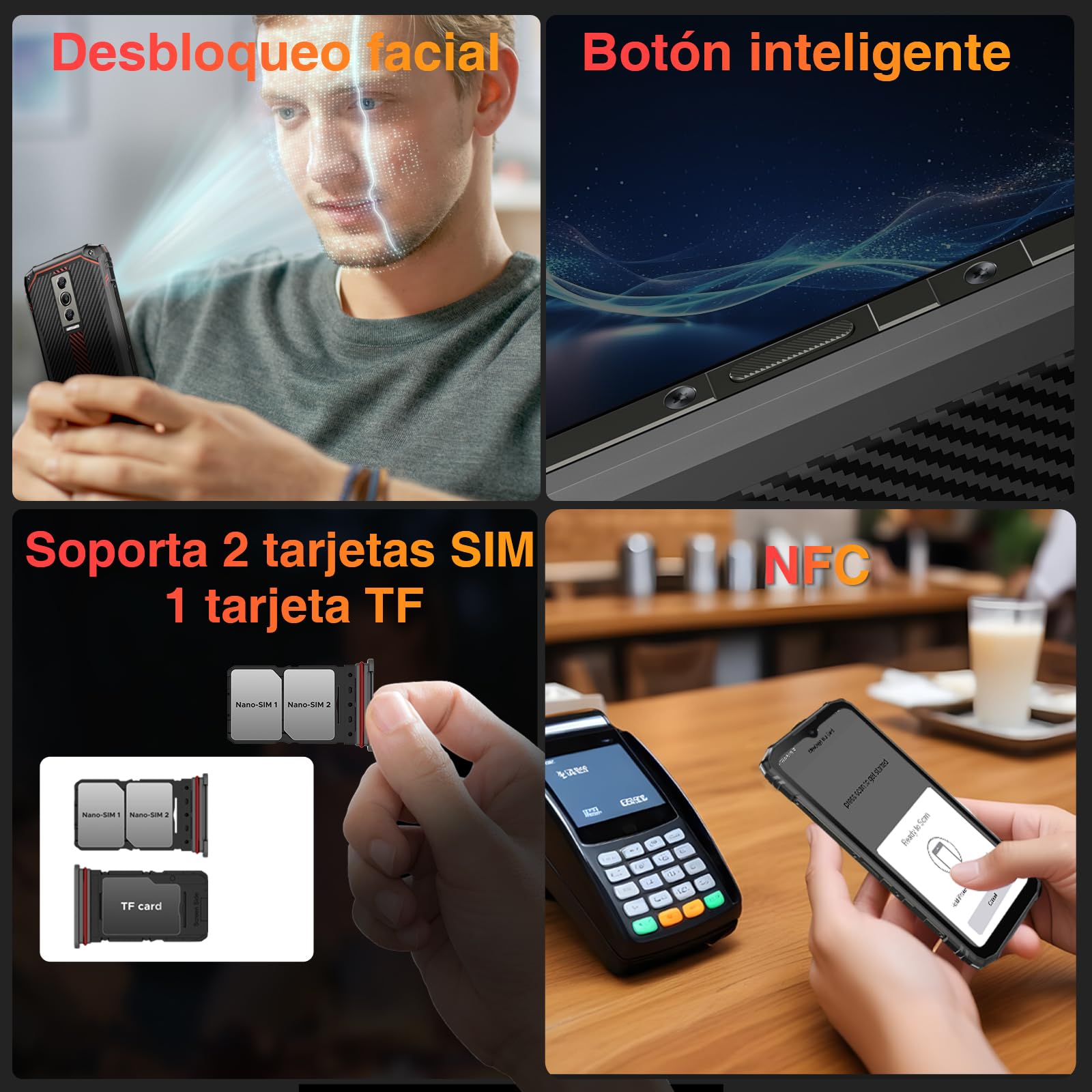 Blade 10 Movil Irrompible Android 14, 9GB+128GB/2TB TF, 6,56" FHD+90Hz | Teléfono Móvil Resistente 4G, 5150mAh Smartphone Octa Core, Cámara 16MP+8MP, Widevine L1/IP68IP69K/Face ID/NFC Moviles