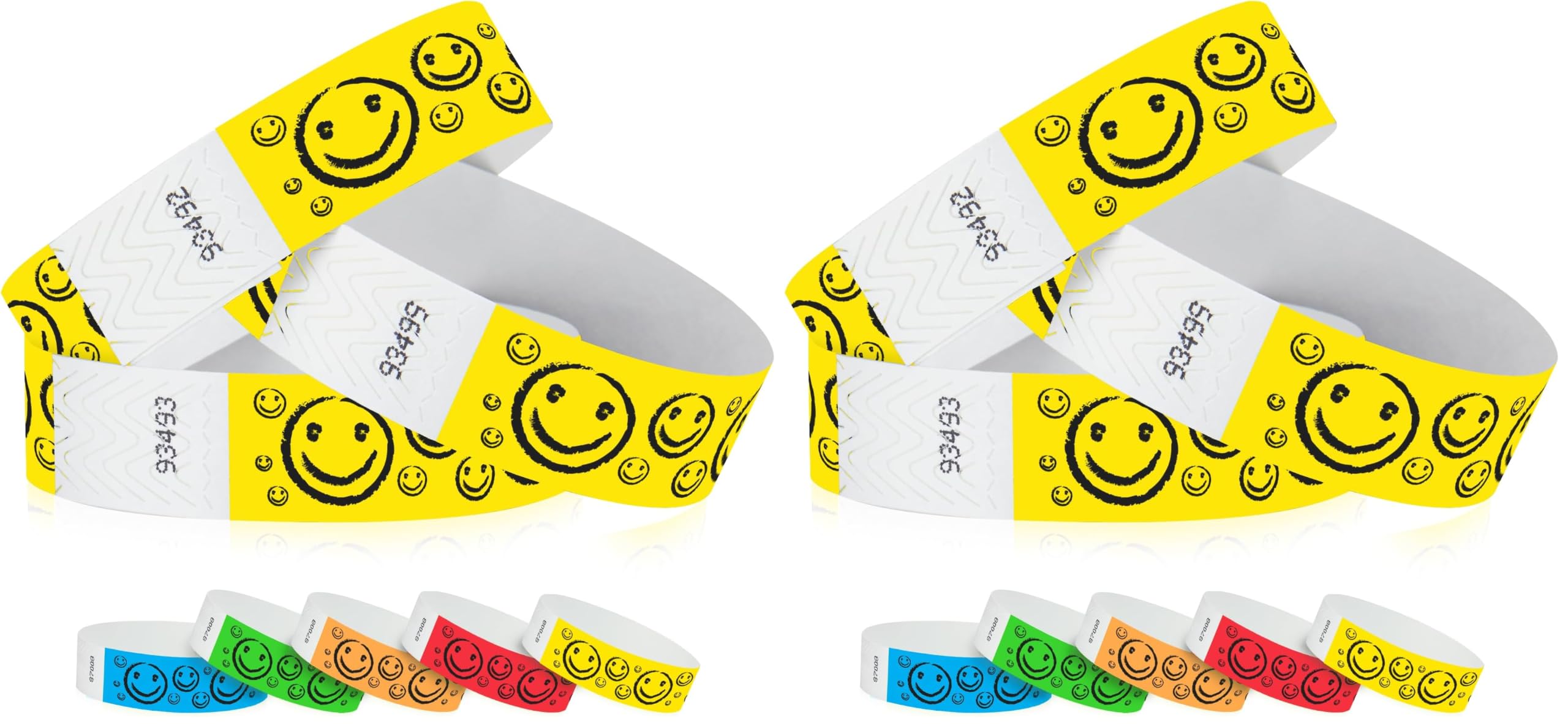 500 WristCo Yellow Smiley Face Tyvek Wristbands for Events - ¾” x 10” - Waterproof Recyclable Comfortable Tear Resistant Paper Bracelets Wrist Bands for Concerts Festivals Admission Party (Pack of 2)