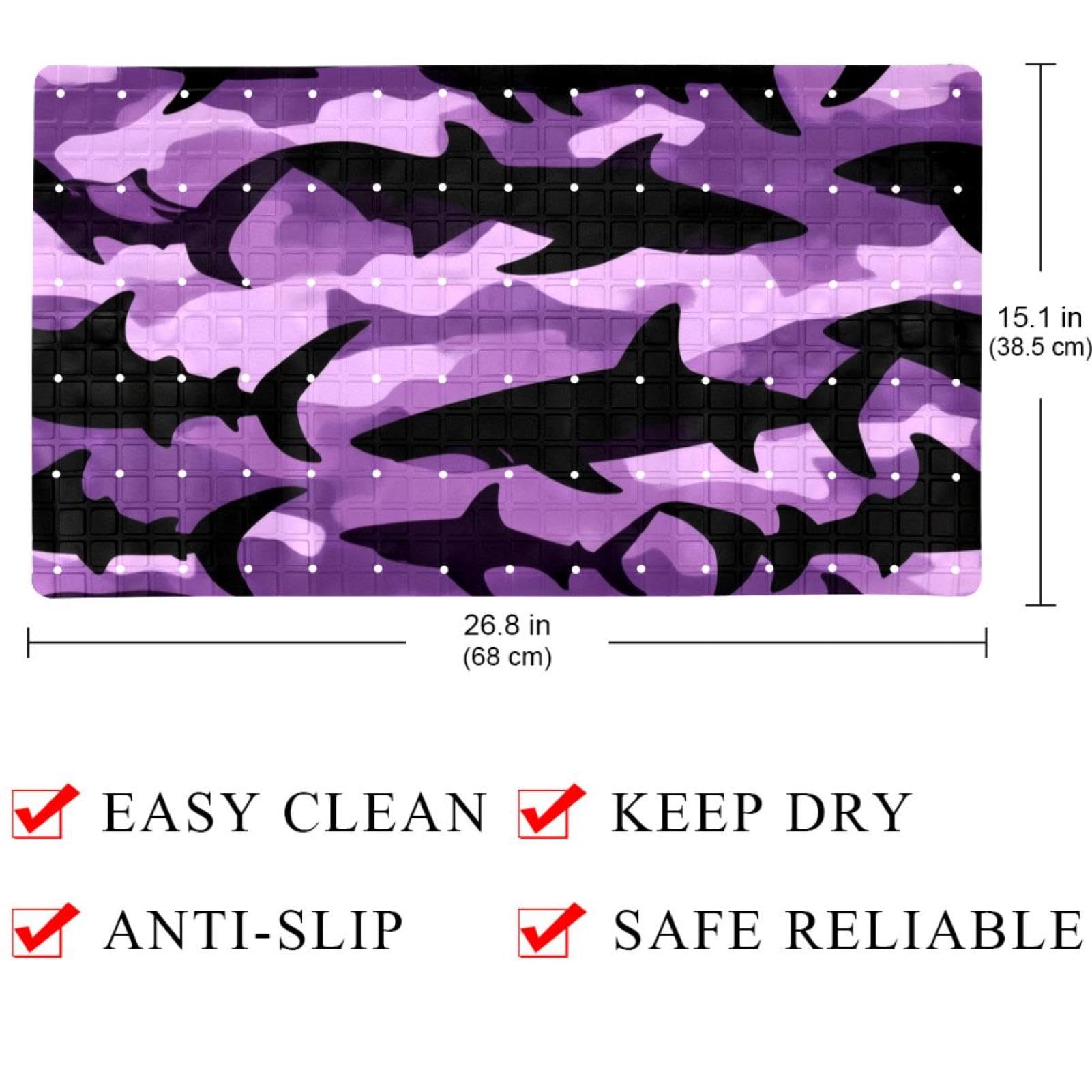 Tapis de bain rectangulaire antidérapant avec ventouses, motif camouflage violet et noir, lavable en machine, 40 x 70 cm