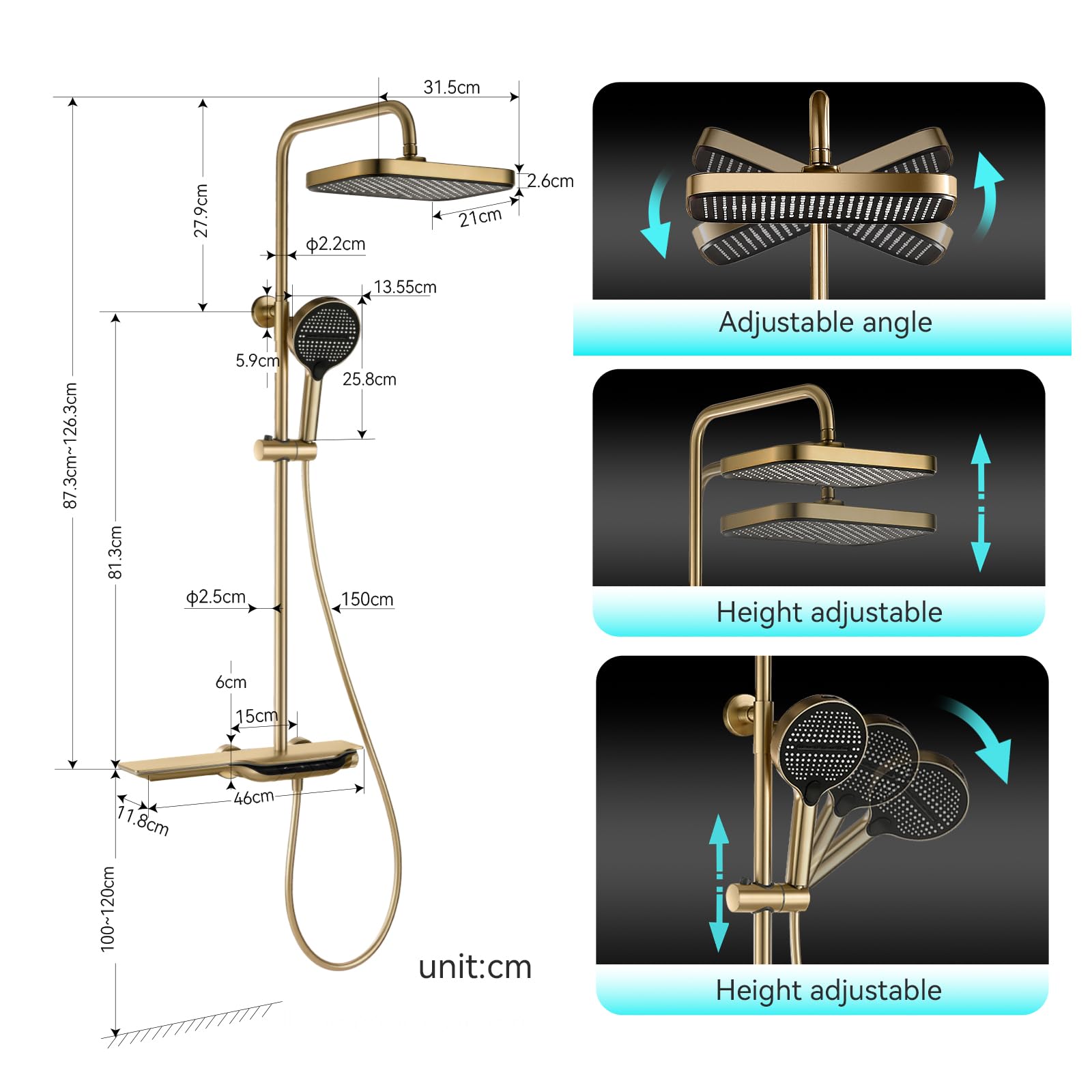 Brushed Elh Digital RShower System Kompletny zestaw armatury prysznicowej z głowicą prysznicową ręczną i wodospadową wanną dla najlepszych wrażeń spa
