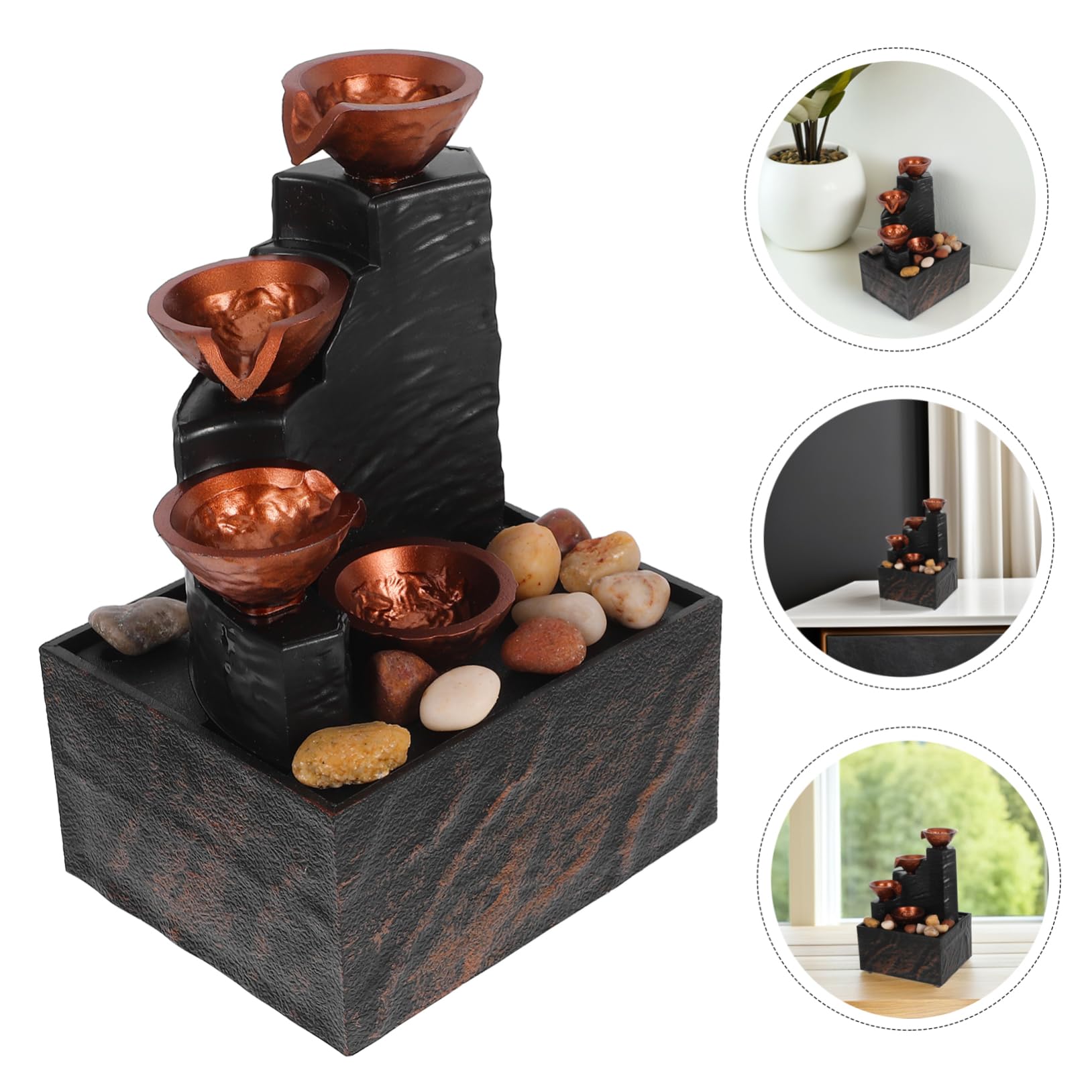 1 Set Pequeña Fuente De Agua LED De Interior con Guijarros Naturales Decoración De De Escritorio para La Sala De Estar De Dormitorio Decoración De La Oficina De La