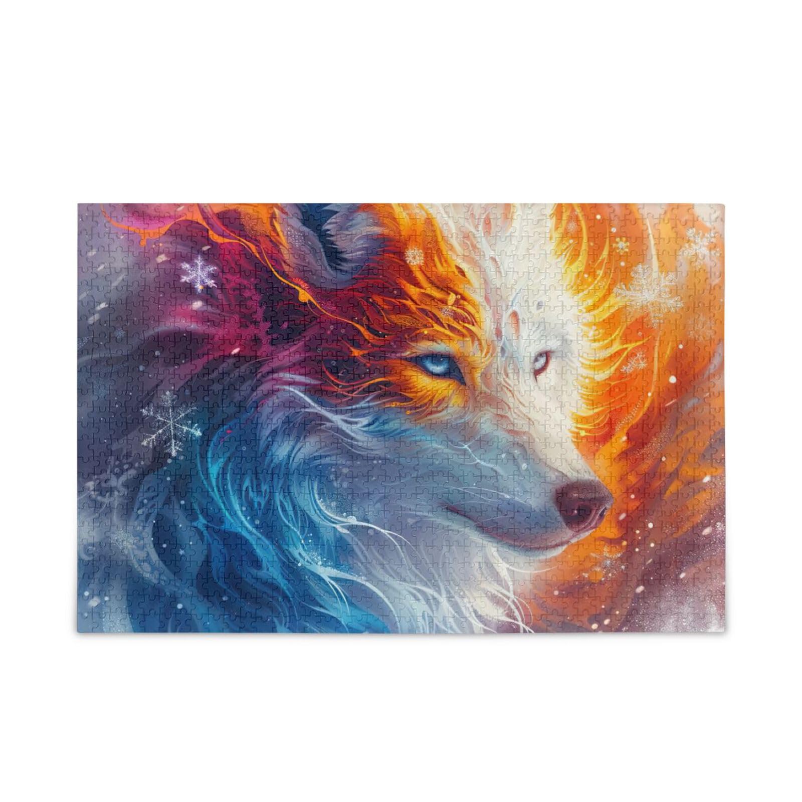 Amazon.com: Jigsaw Puzzle 1000 Pieces for Adults Fire Ice Wolf