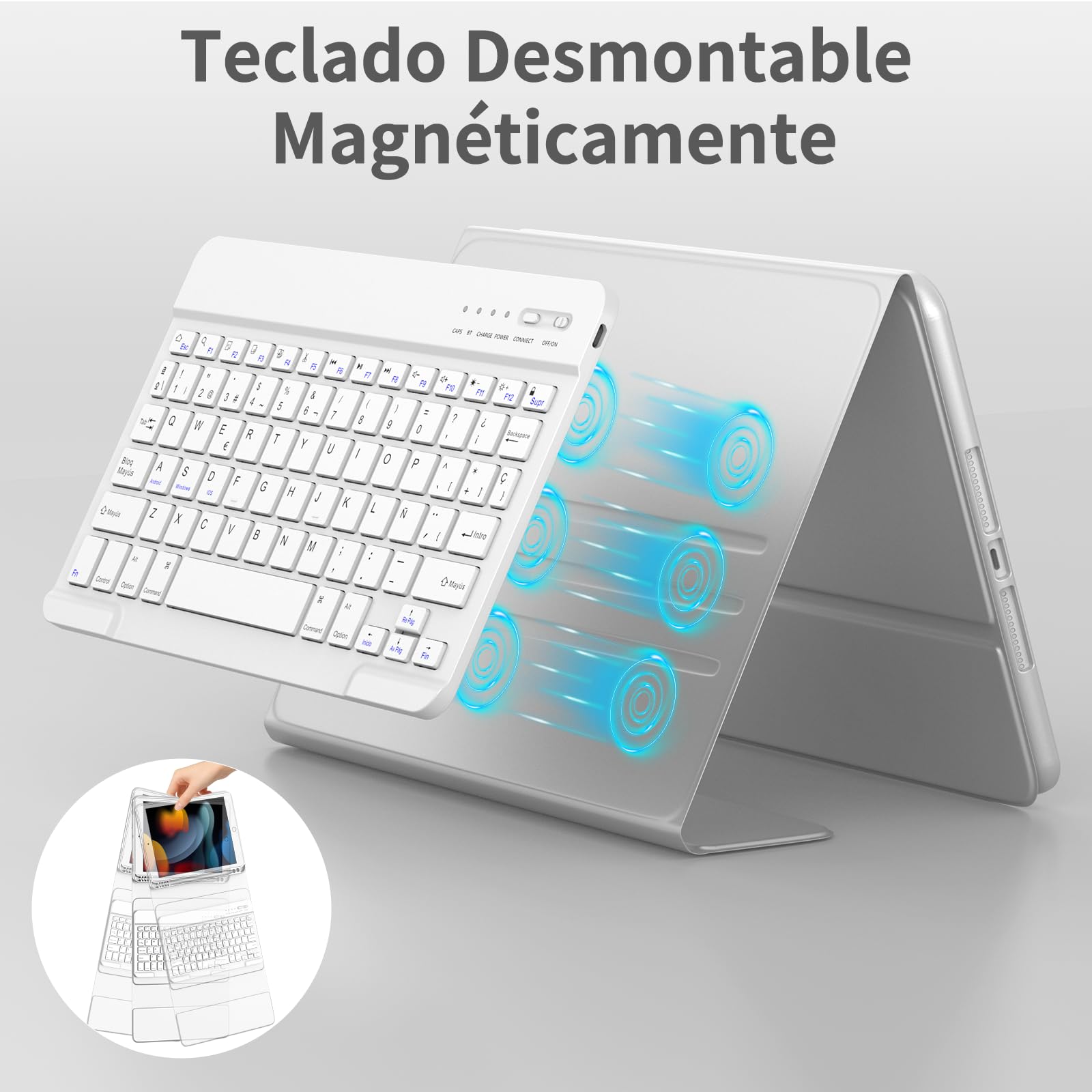 TQQ Funda Teclado iPad 9 generación con Porta lápices Incorporado, Desmontable Español Ñ Teclado para iPad 10.2" 9ª/8ª/7ª Gen, iPad Pro 10.5" 2017, iPad Air 3 2019