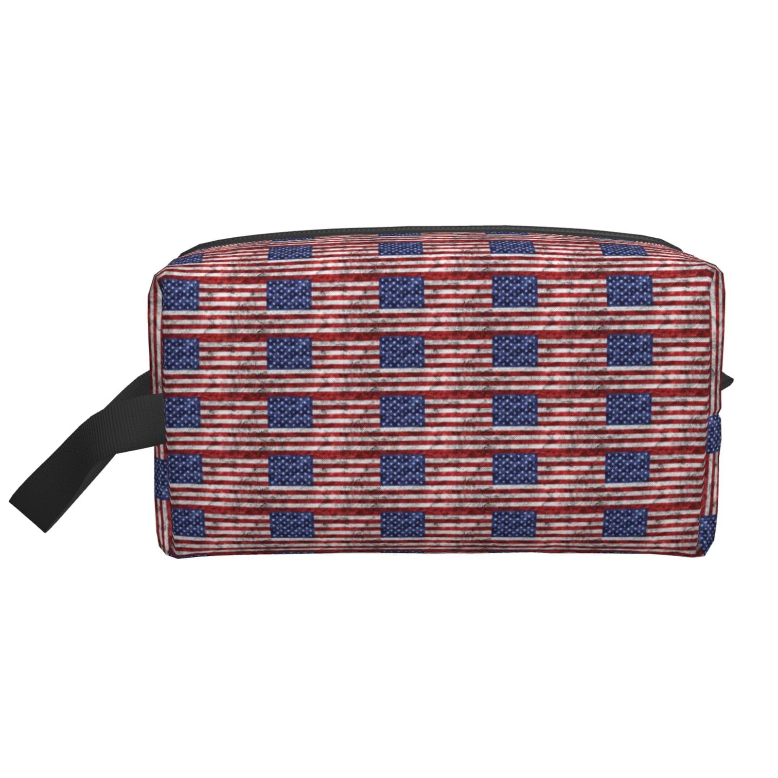 Ercgad Unisex White American Flag Independence Fourth Of July Print Large Capacity Travel Toiletry Bag Cosmetic Pouch Daily Storage Makeup Case