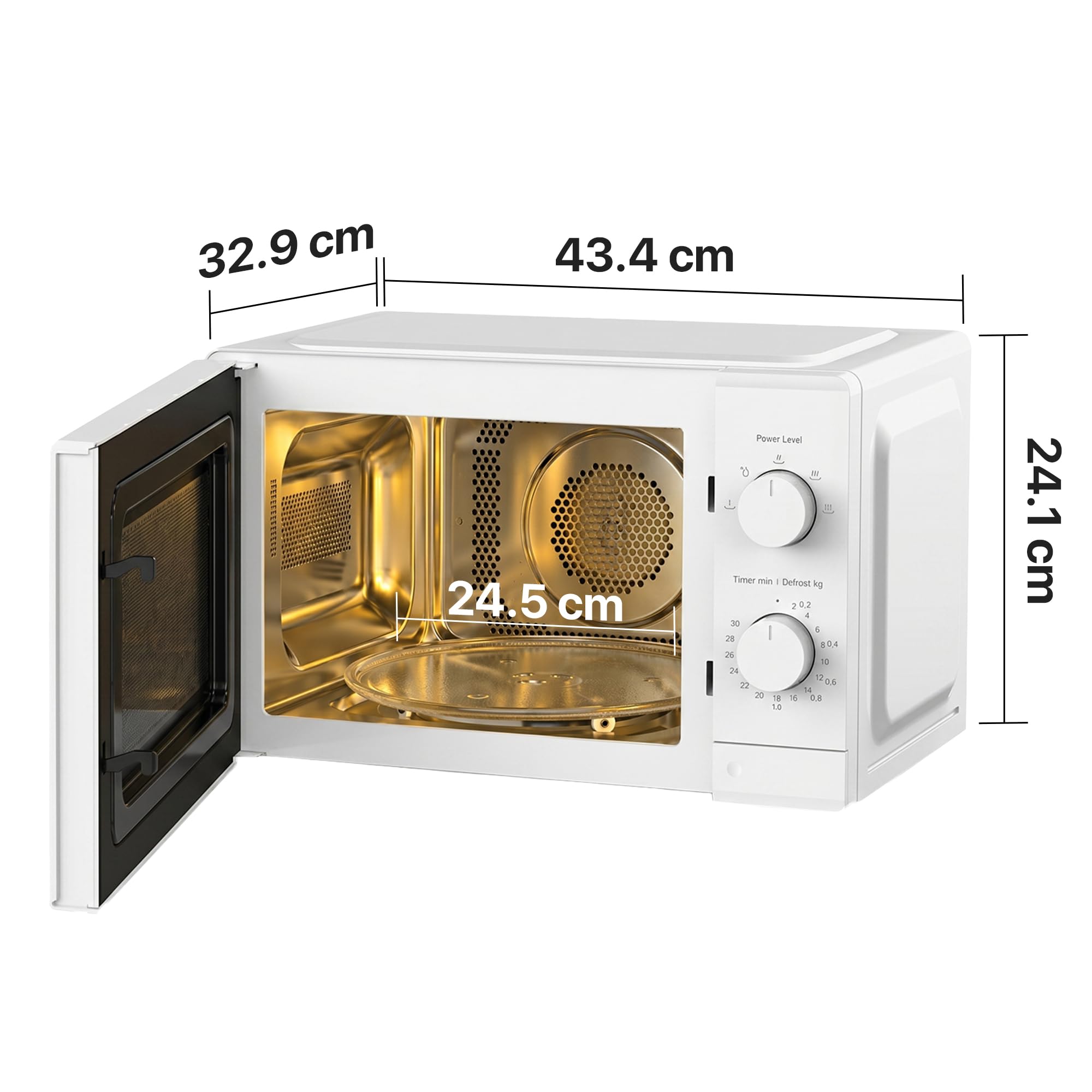 Mikrowelle 20 L Weiß – freistehend, 700 W mit 6 Leistungsstufen & Auftaufunktion, mechanische Drehknöpfe, 30-Min-Timer, einfache Bedienung, Mikrowelle ohne Grill für Küche, Senioren & Camping